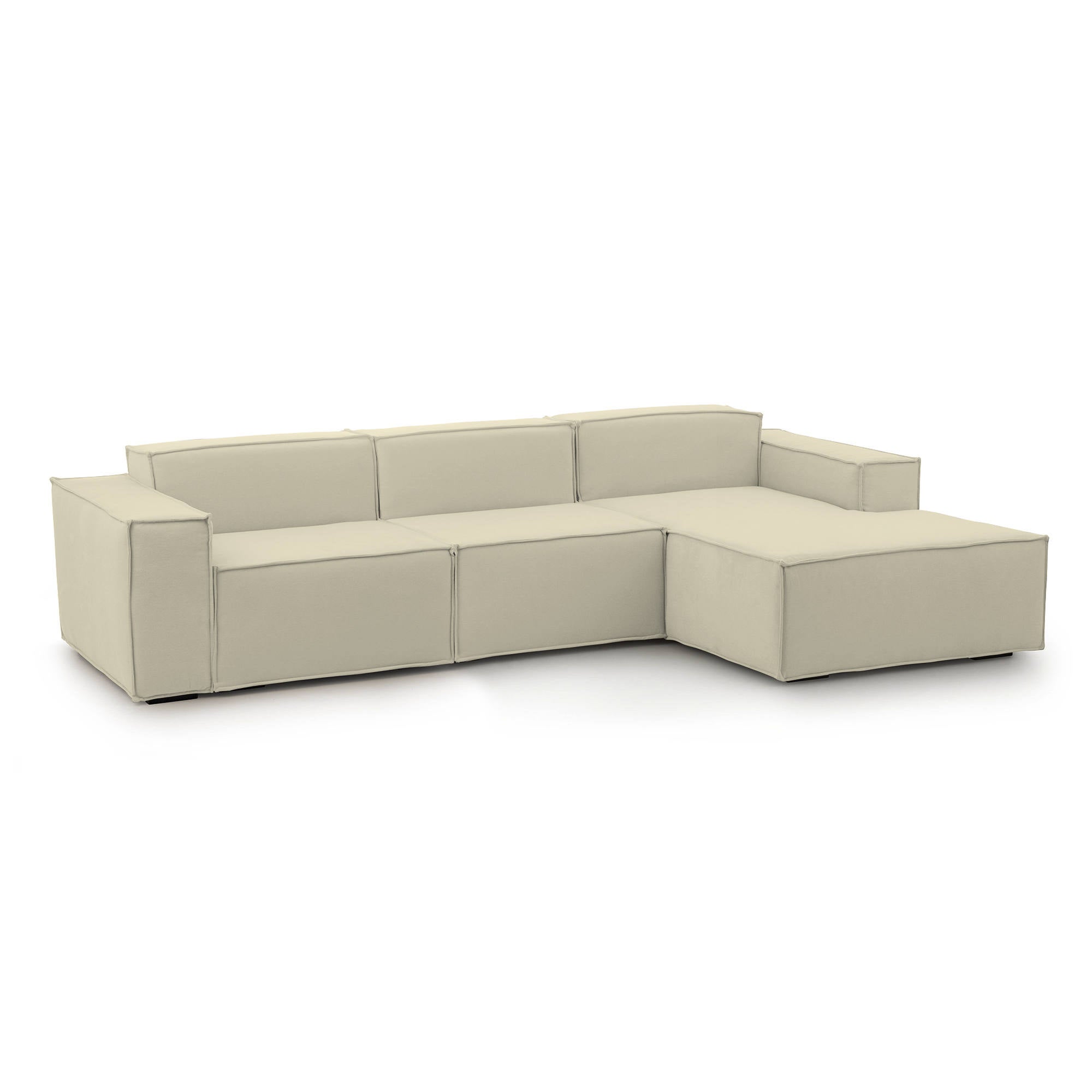 Sofá fijo con península ananas, sofá modular con península derecha, sofá moderno de tela, 100% made in italy, 300x170h70 cm, beige