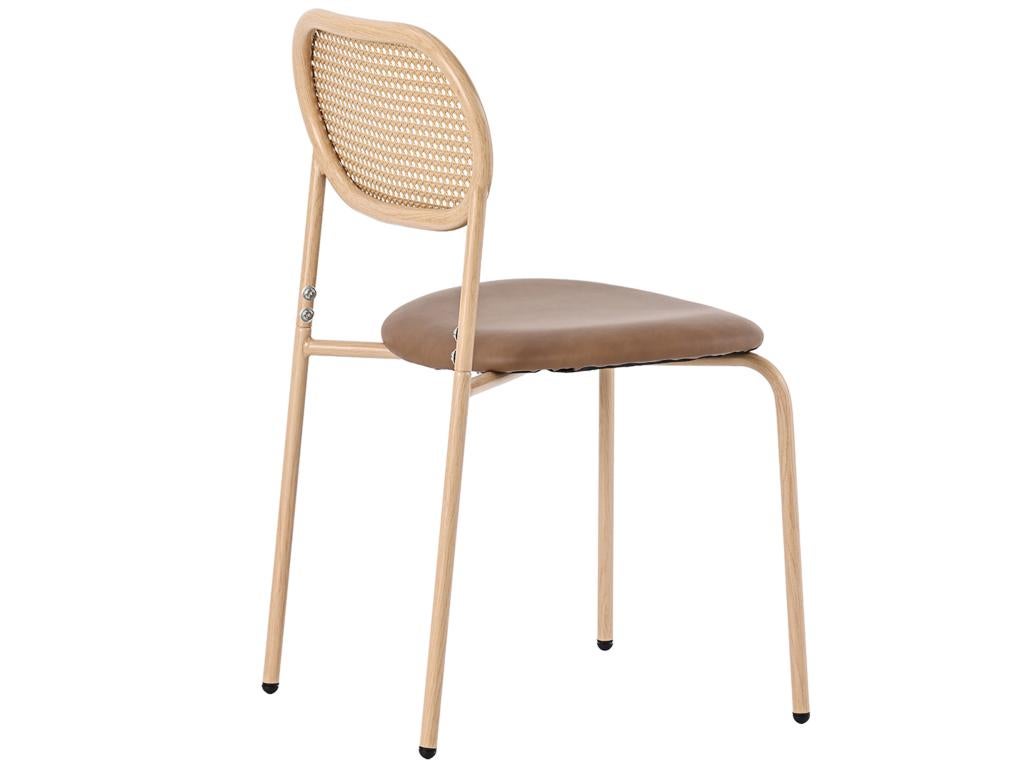 Lot de 4 Chaises en similicuir et rotin - pieds en métal - Marron - 4