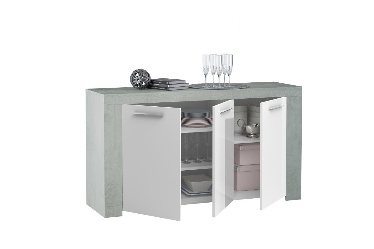 Buffet WENDY 3 portes L144cm - Blanc / Béton - 7