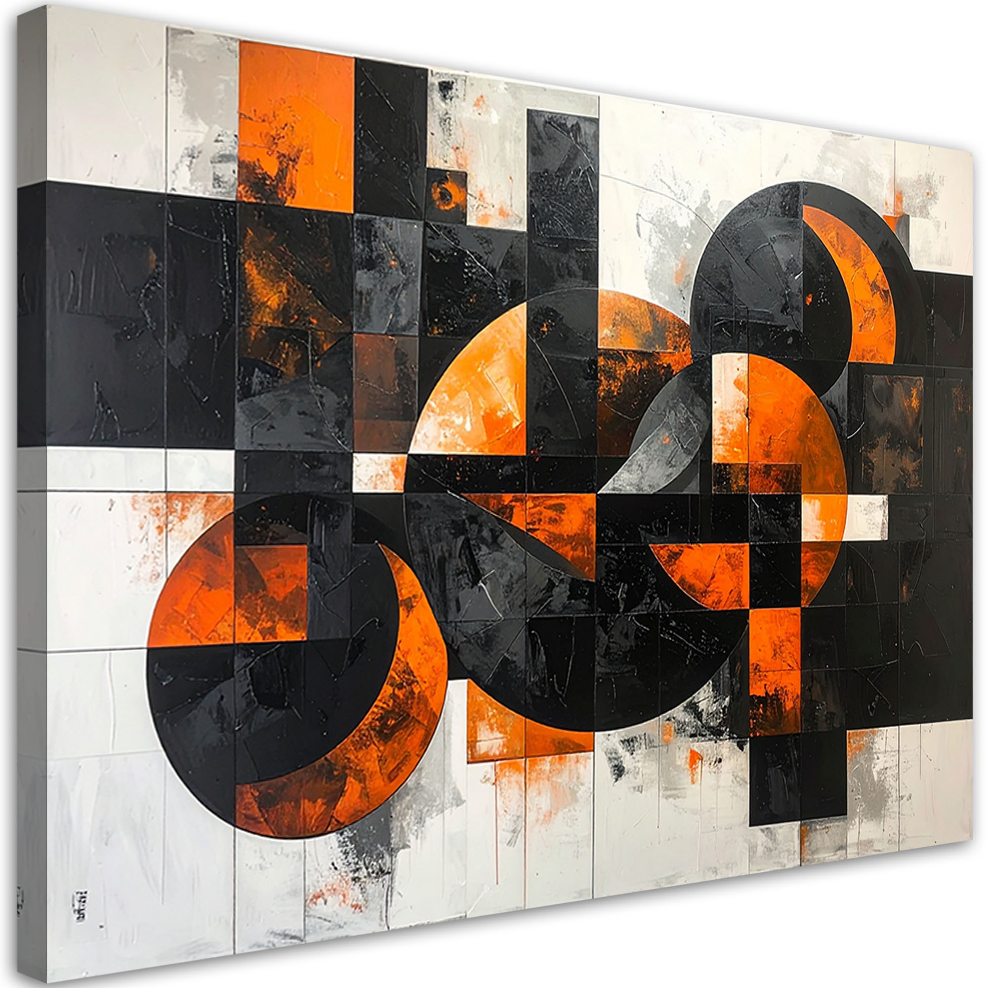 Obraz do salonu pokoju biura, Abstrakcja koła kształty czarno pomarańczowy 120x80