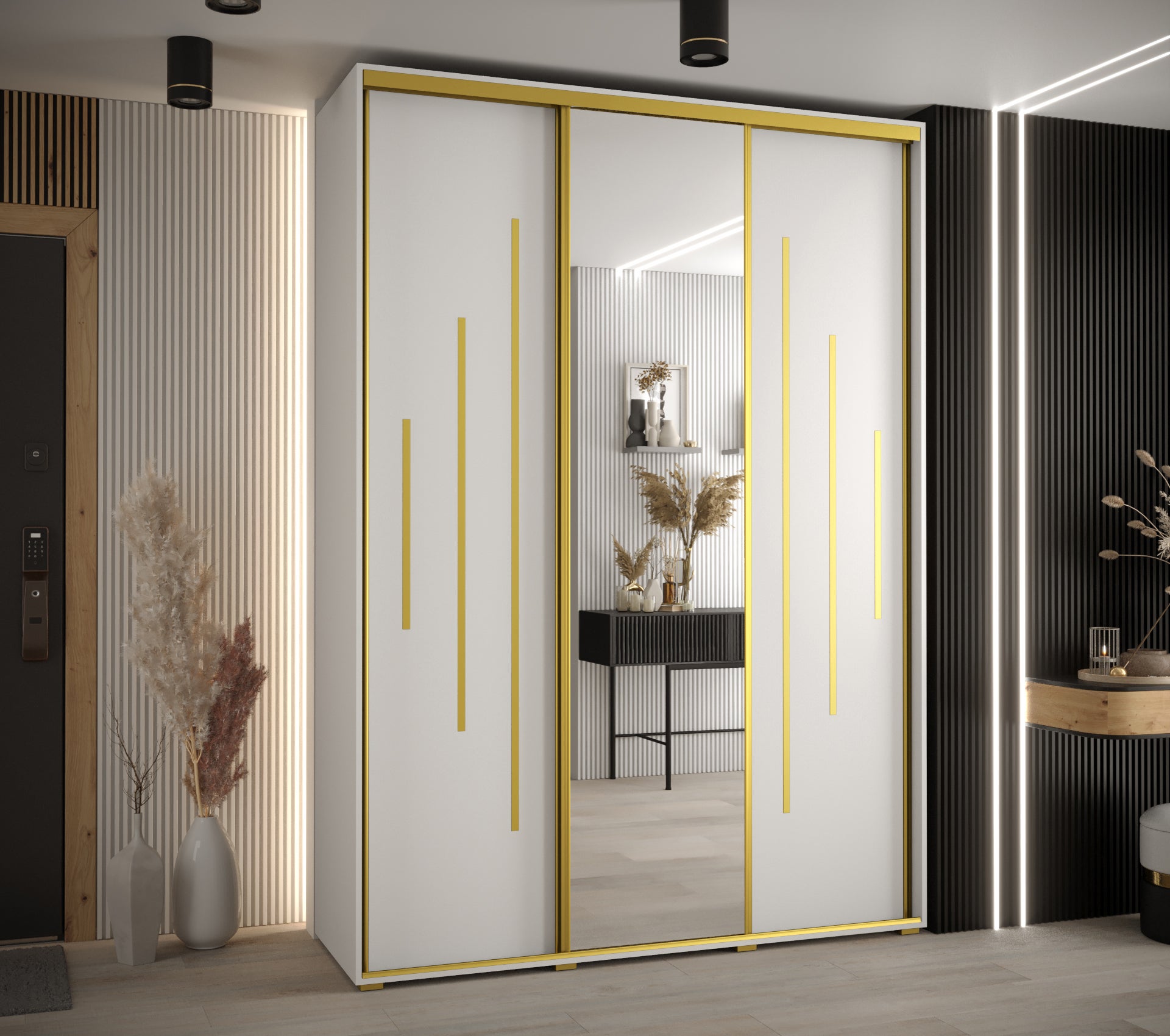 Szafa przesuwna z lustrem wysoka Davos 13 170 x 45 x 235,2 cm biały + biały + u. złoty - Abiks Meble - 2