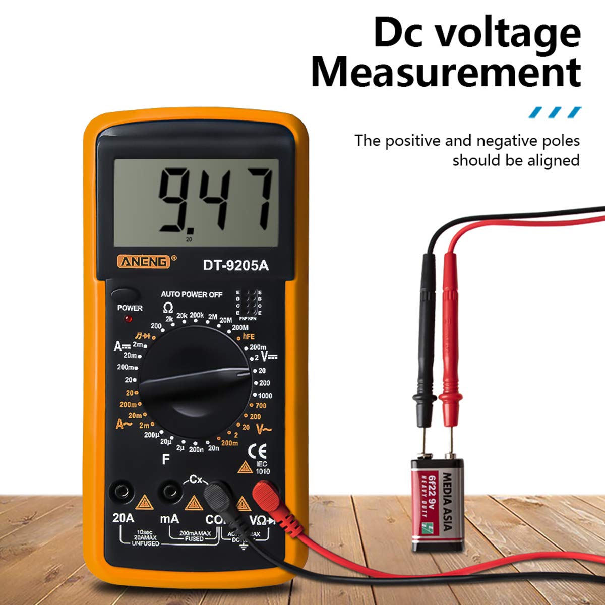 Multimètre Compact DT-9205A - Voltmètre AC/DC, Ampèremètre, Ohm, Testeur Hz - Idéal pour Électriciens - 5