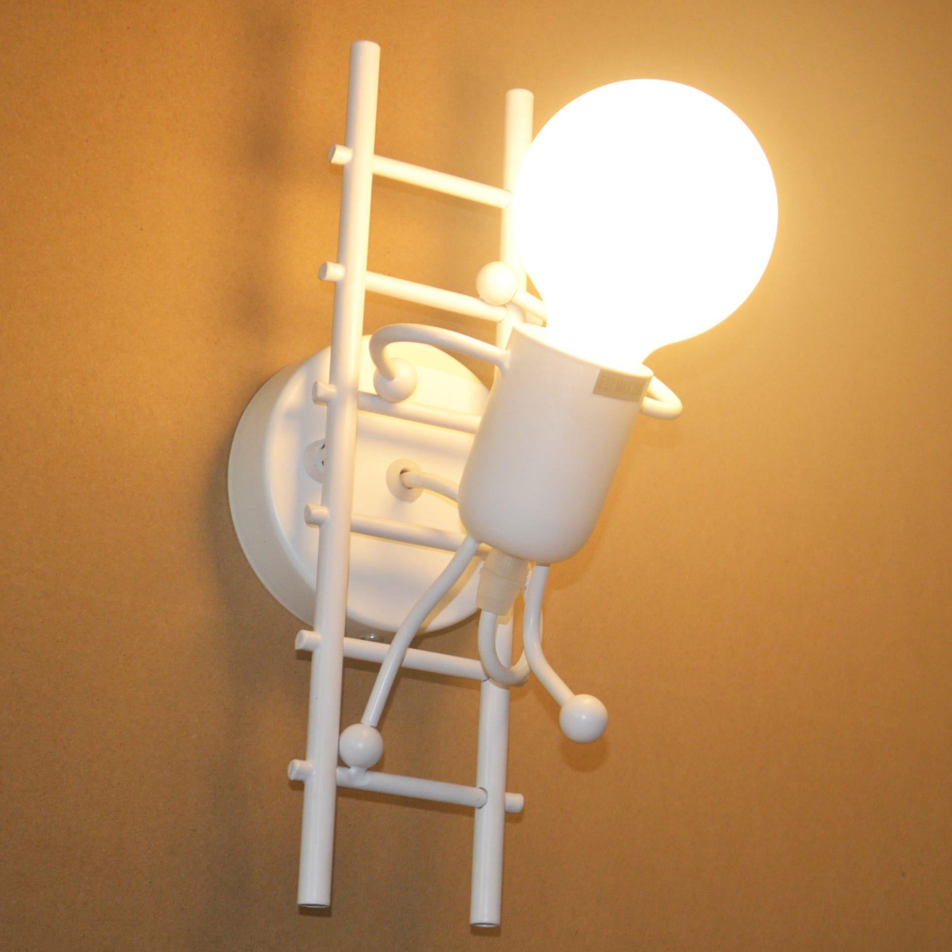 Kinkiet Robot, Kreatywna Lampa Kinkietowa, E27 Odpowiedni do Sypialni Przy Łóżku, Kinkiet do Pokoju Dziecięcego w Stylu Schodów (Biały)