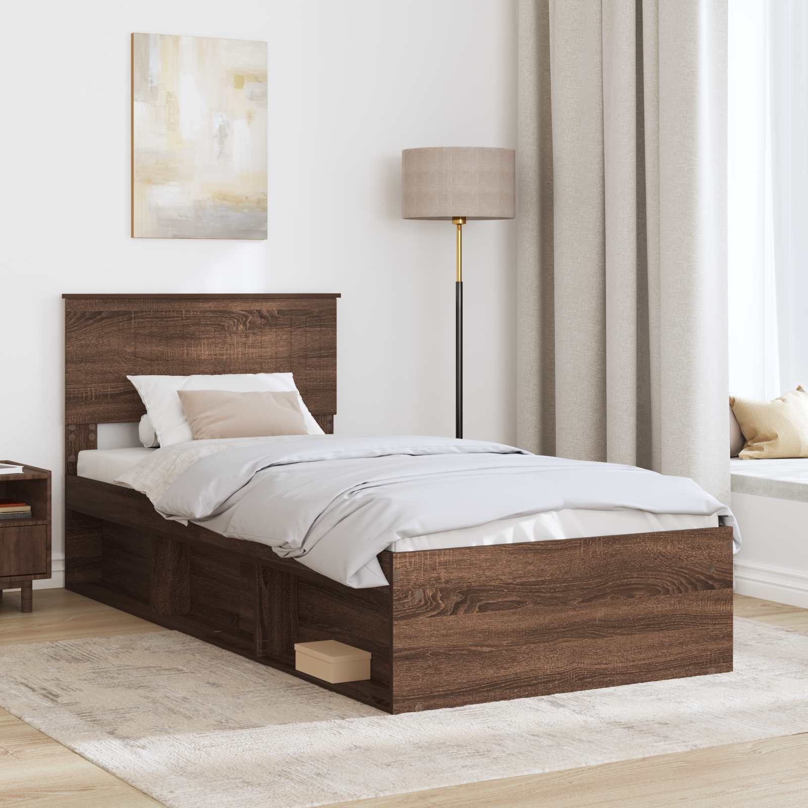 Cadre de lit avec tête de lit chêne brun 90 x 190 cm en bois massif de pin - 3