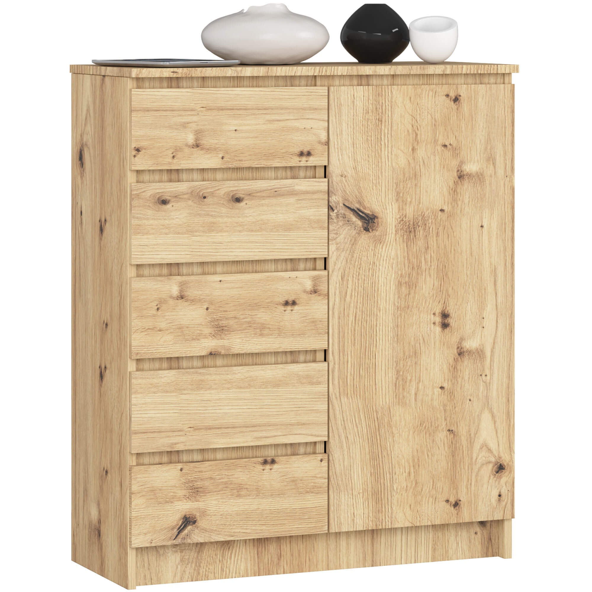 Komoda AKORD K80 Dąb Artisan 80 cm 1 drzwi 5 szuflad kolor Dąb Artisan mat 3 półki 80x35x97 cm