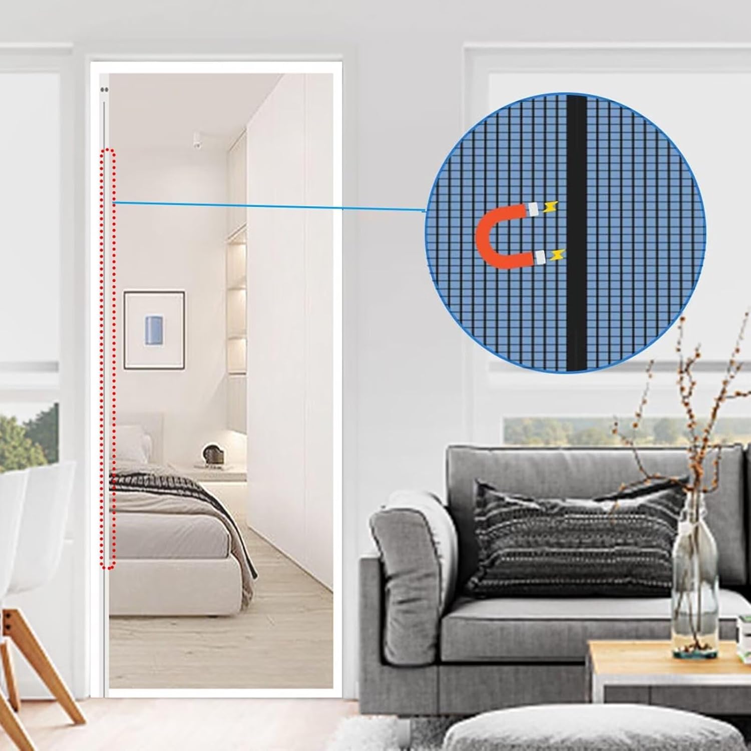 Zasłona drzwiowa przeciw owadom z magnesami, magnetyczna zasłona drzwiowa przeciw komarom, biała, 120 cm x 200 cm - 2