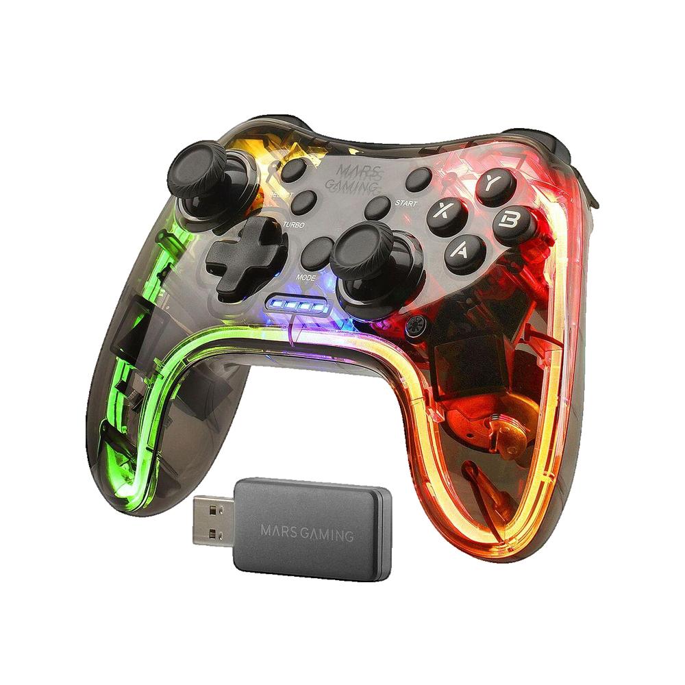 Mars Gaming Mgp-24, Mando Inalámbrico Profesional 2.4G Para Pc, Ps3, Ps4, Xbox360, Raspberry Pi, Mac Y Android, Gamepad Con Vibración Dual, Iluminación Rgb Y Joysticks Analógicos, Transparente - Imagen 5