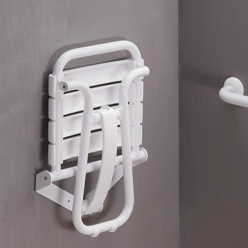 Siège de douche PMR PELLET Essentiel confort escamotable avec pied aluminium époxy blanc lattes blanches - 6