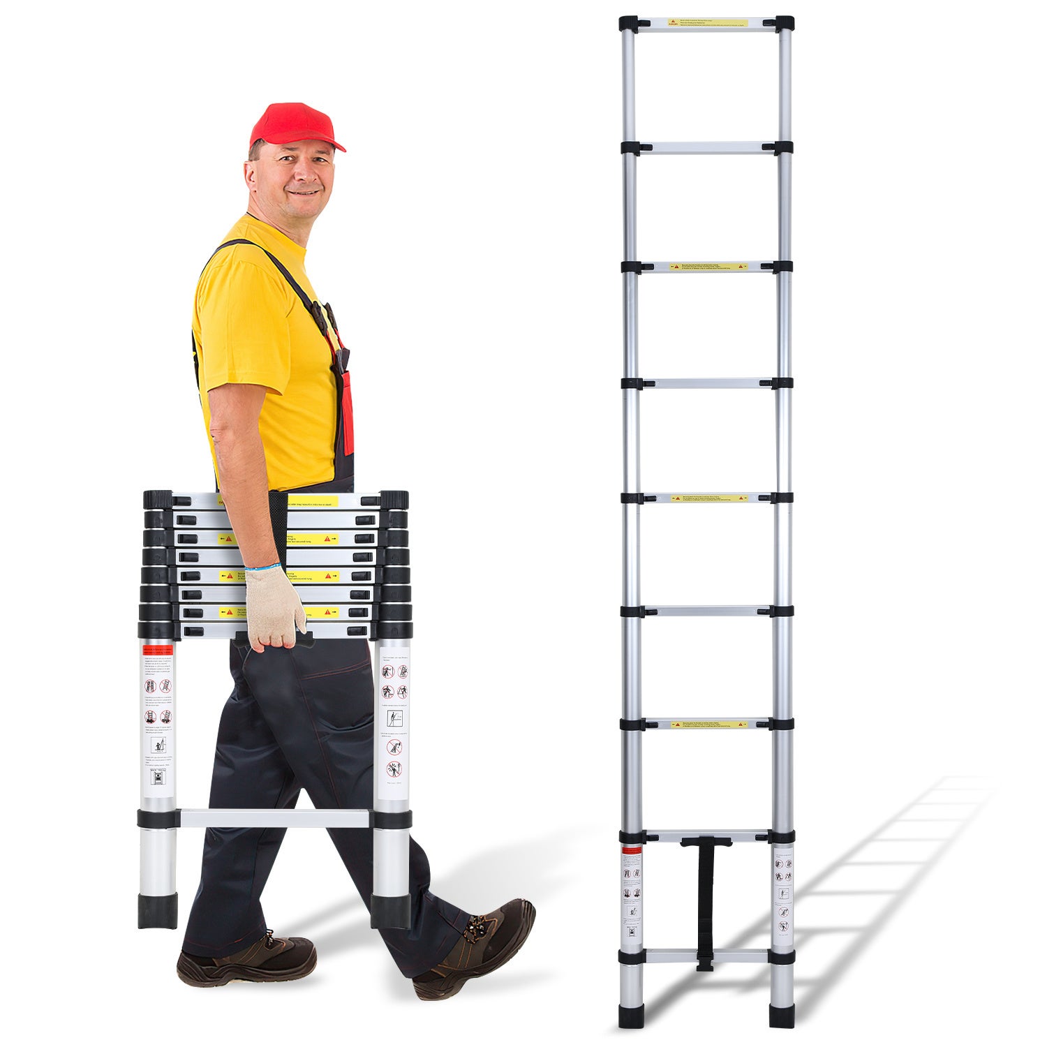 Drabina teleskopowa 2,6 m premium, aluminiowa, antypoślizgowa, wielofunkcyjna