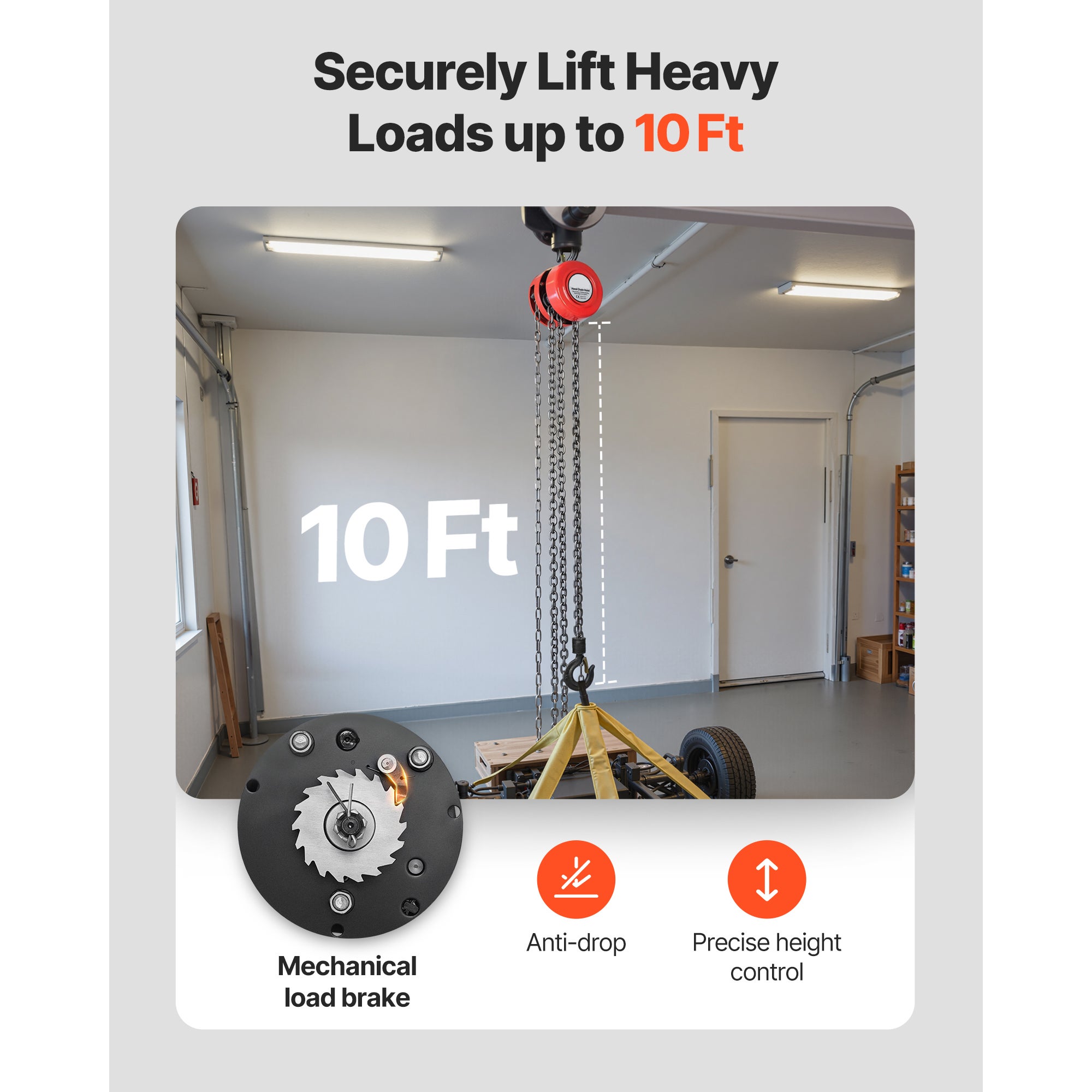 Palan manuel a chaine SucceBuy, capacite de charge 1 tonne, hauteur de levage 3 m, equipe deun crochet robuste, chaine G70 et frein securite mecanique - 3