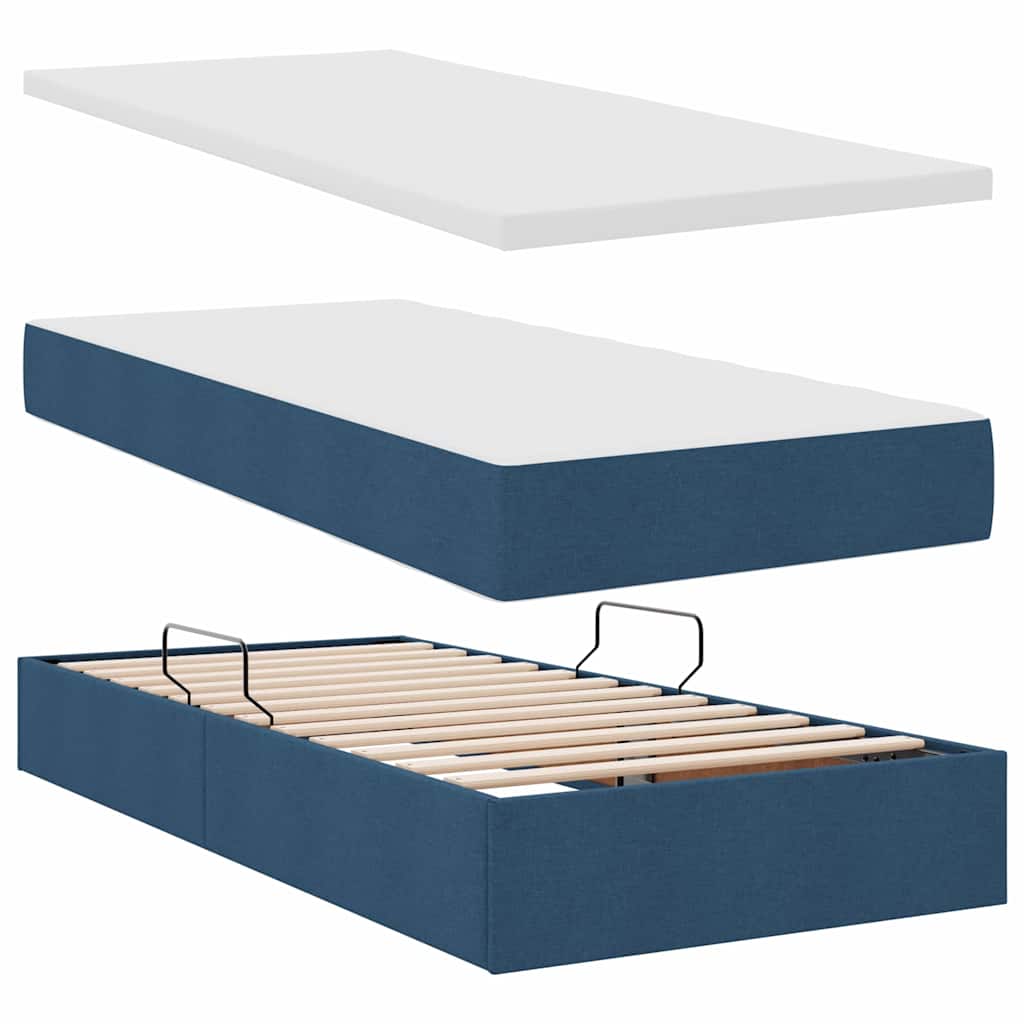 Lit avec rangement et matelas, bleu, en velours, pour la chambre, 100 × 200 cm - 8