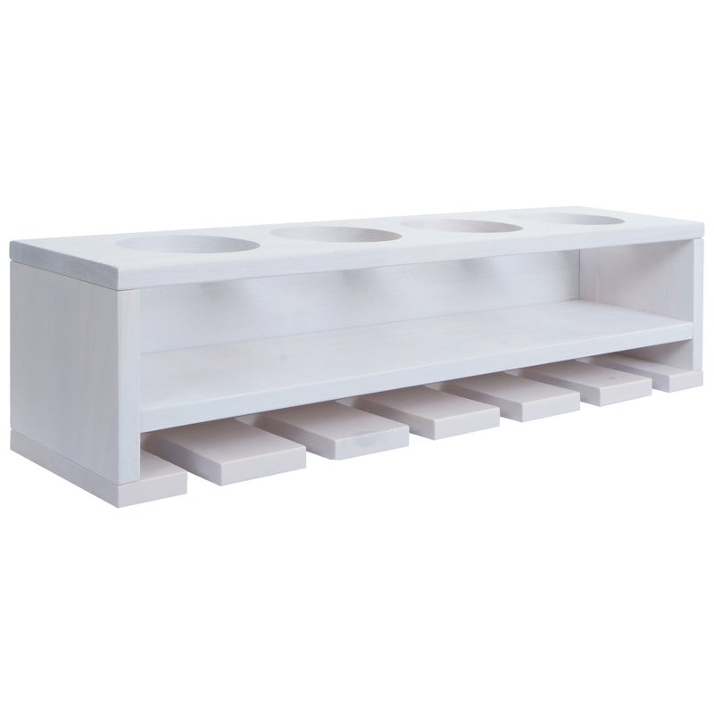 Regał na wino HWC-P21, uchwyt na szklanki/butelki Regał ścienny na 4 butelki/6 szklanek Drewno Certyfikat MVG 12x48x12cm ~ biały