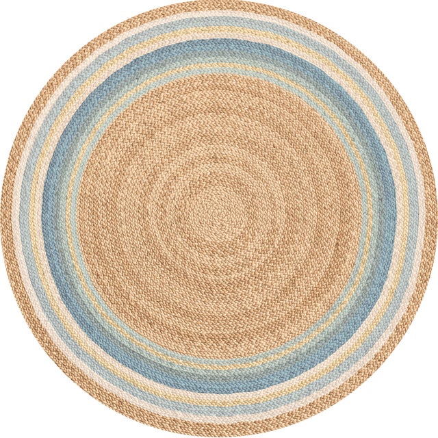 Alfombra de vinilo infantil Líneas azules [Diam] 100 cm - PVC antideslizante, vinilica para habitación infantil, ignífuga y lavable.