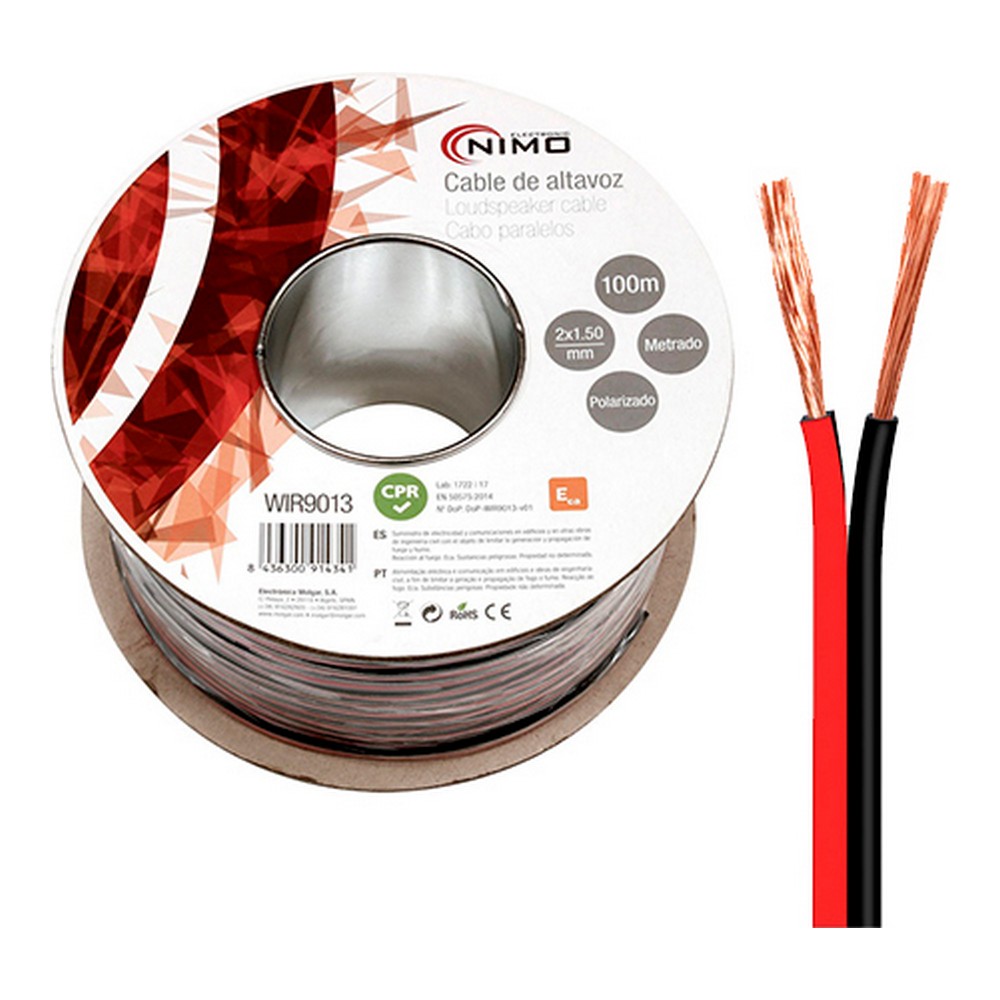 Câble Haut-parleur 20 Mètres - 16 AWG CCA, Gaine Aluminium/rouge-noir, Pour Installation Audio Domestique