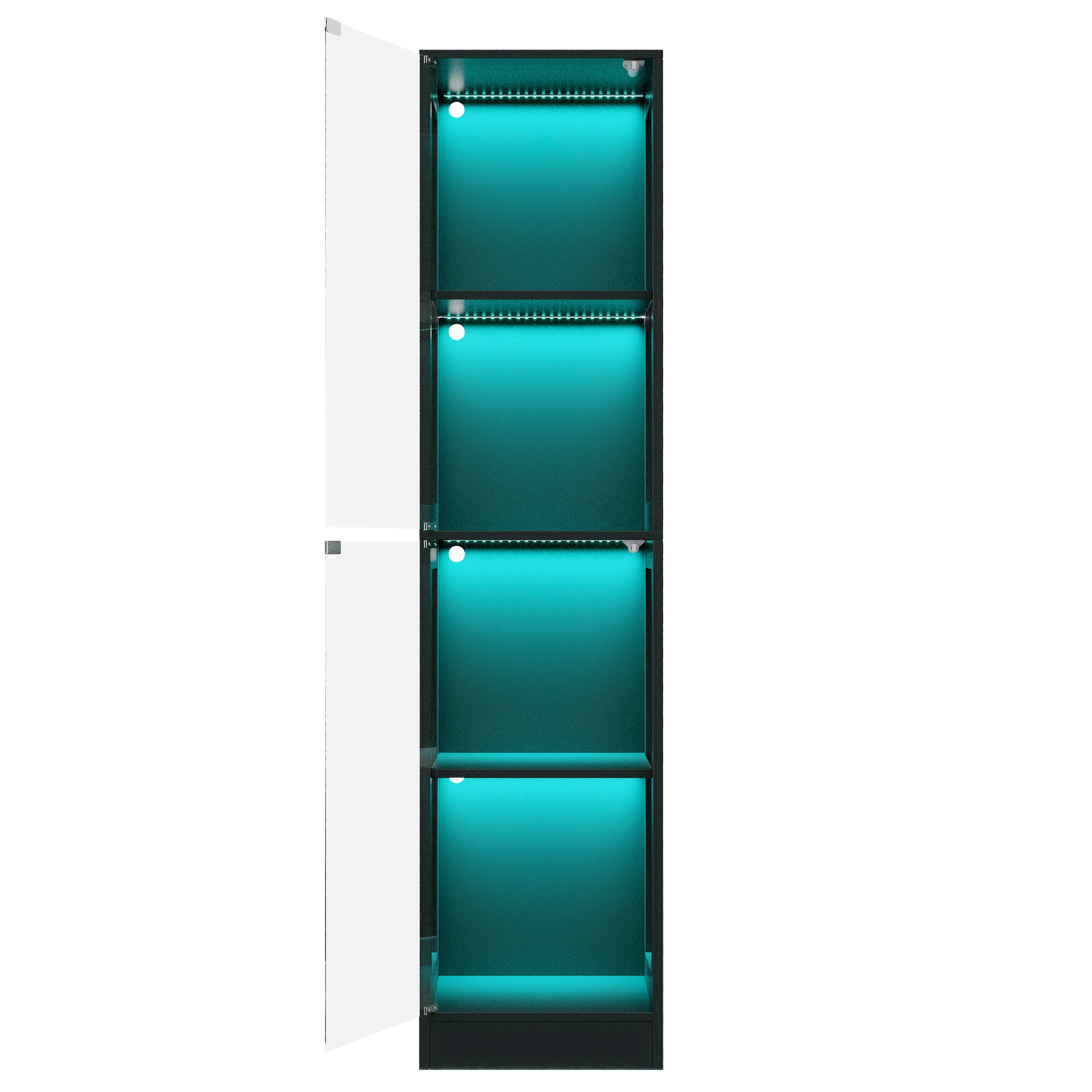 Vitrine en verre 40x35x170cm - Quatre niveaux de rangement - Éclairage LED contrôlable par App - 2 portes - MDF - Noir - 8