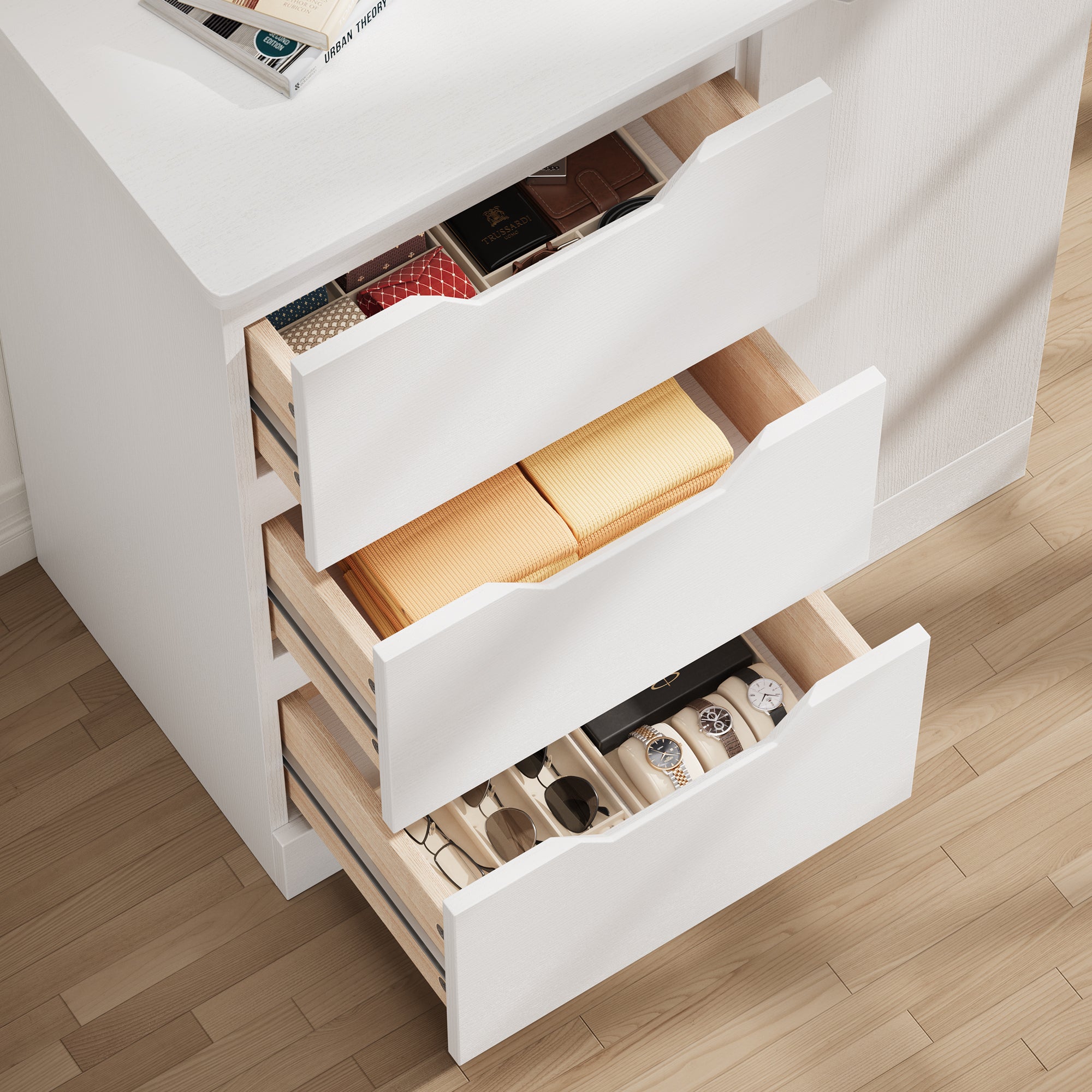 Buffet 1 Anta 3 Cassetti Bianco, Mobile Contenitore con Ripiani Regolabili 80x35x76cm - 9