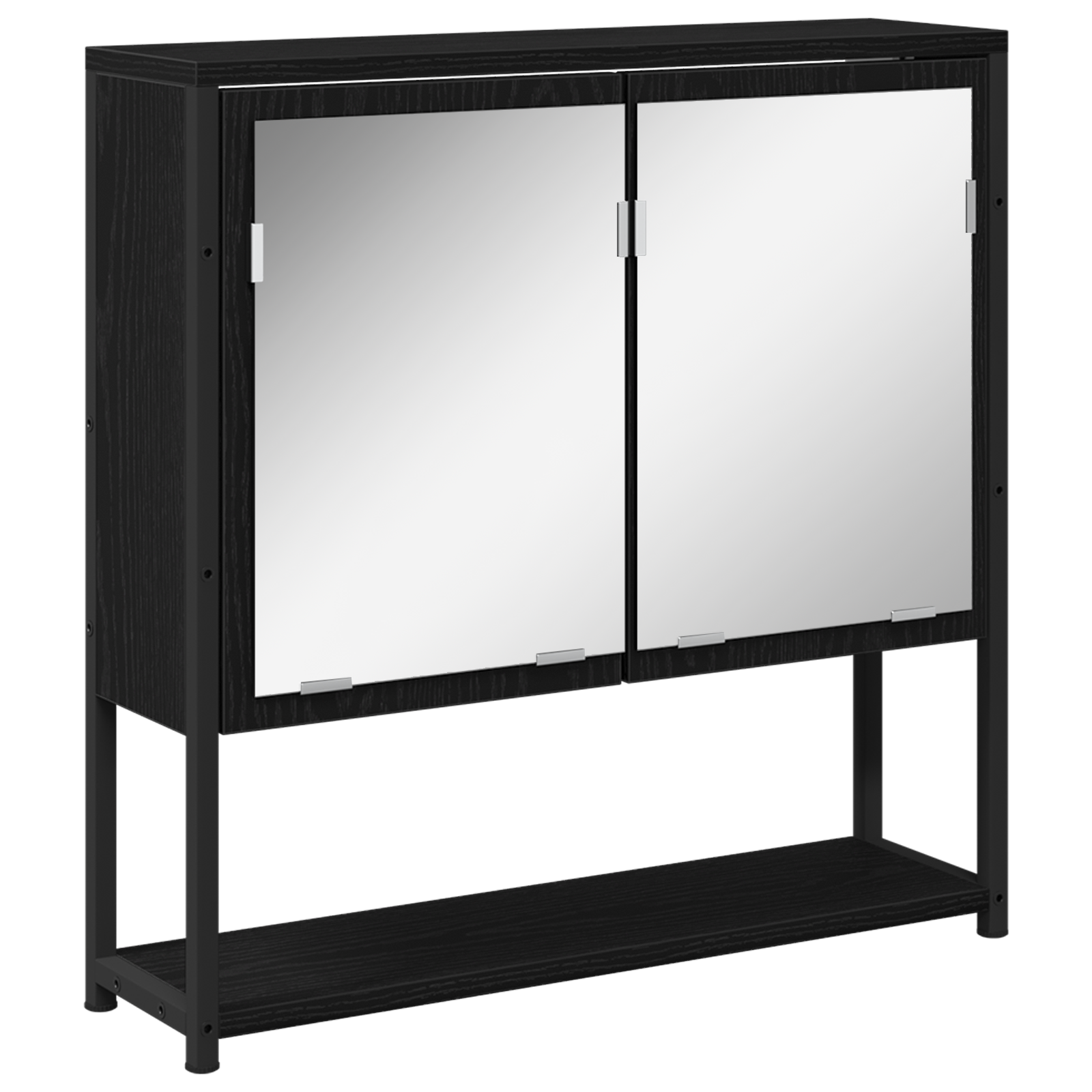 Cabinet Miroir Salle De Bain Chêne Noir 60x16x60 Cm - Meuble Rangement Avec 2 Portes