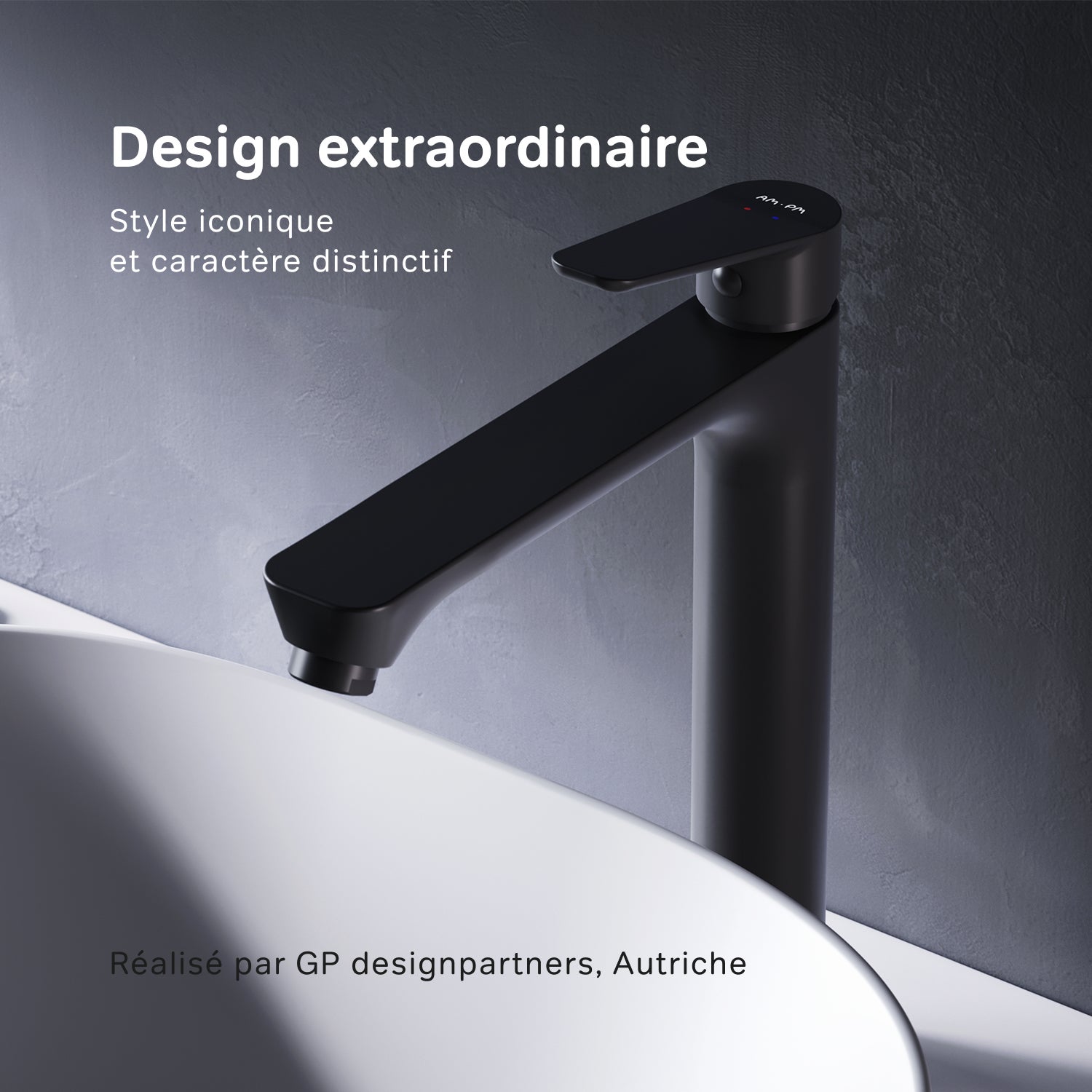 Mitigeur de Lavabo, Robinet de Lavabo avec bonde clic clac, Robinet de lave-mains, Noir, taille L, FTA92222 AM.PM - 2