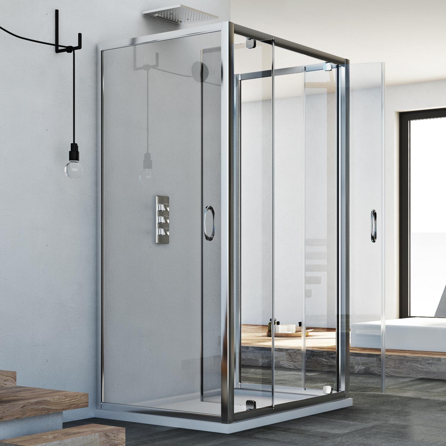 Box Doccia 3 lati 90x110x90 CM H185 trasparente mod. Sintesi Trio 2 Ante - 7