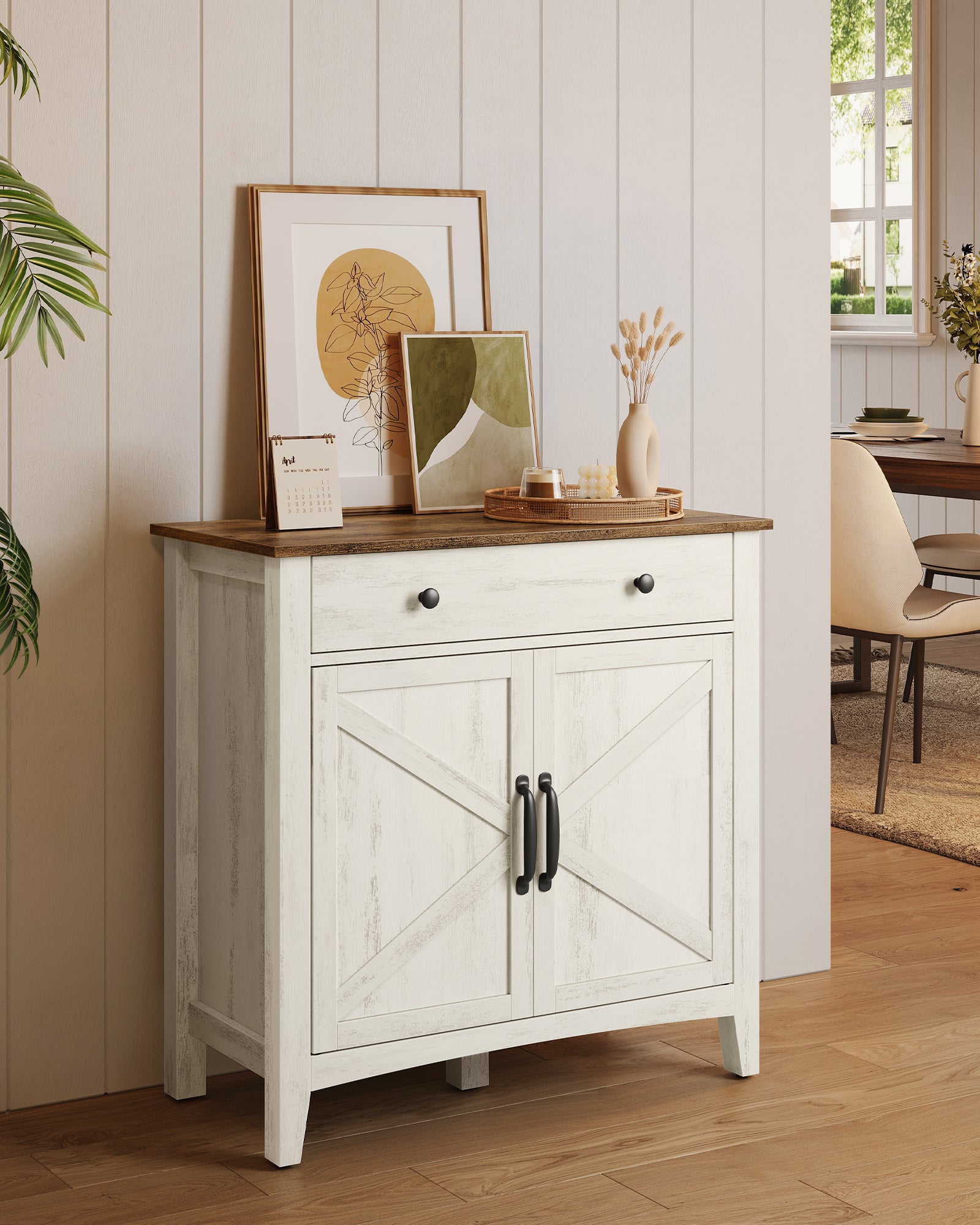 VASAGLE Lot De 2 Buffets Style Campagne 40x80x80cm - Meuble Rangement Cuisine Salon Blanc Rustique Et Marron Miel
