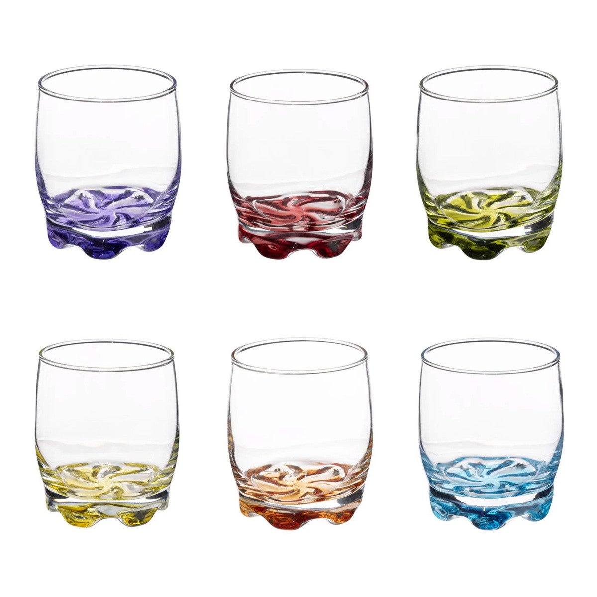 Komplet 6 szklanek z kolorowym spodem 290 ml