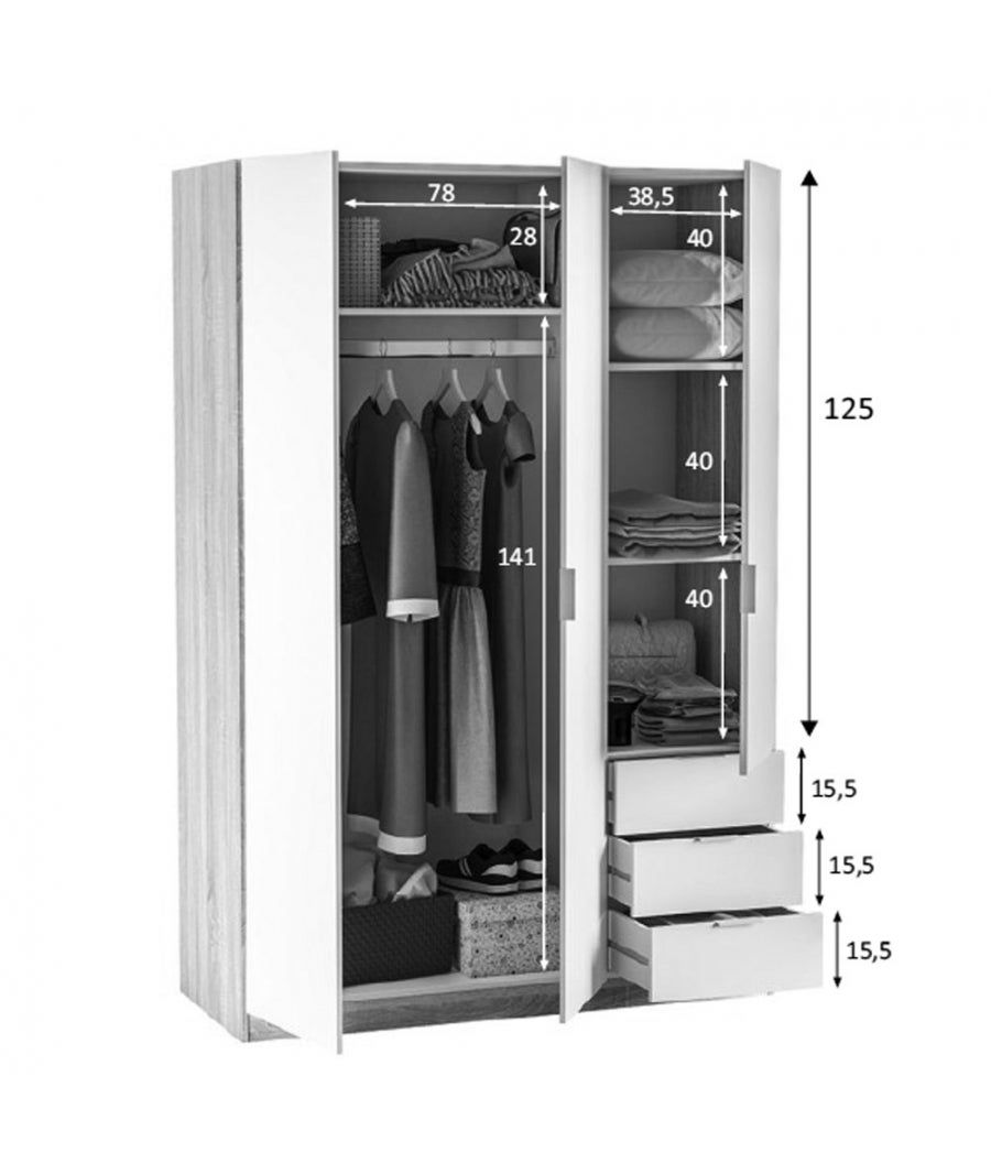 ARMADIO 3 ANTE E 3 CASSETTI NINE - Bianco -121 x 52 x 180 cm - 7