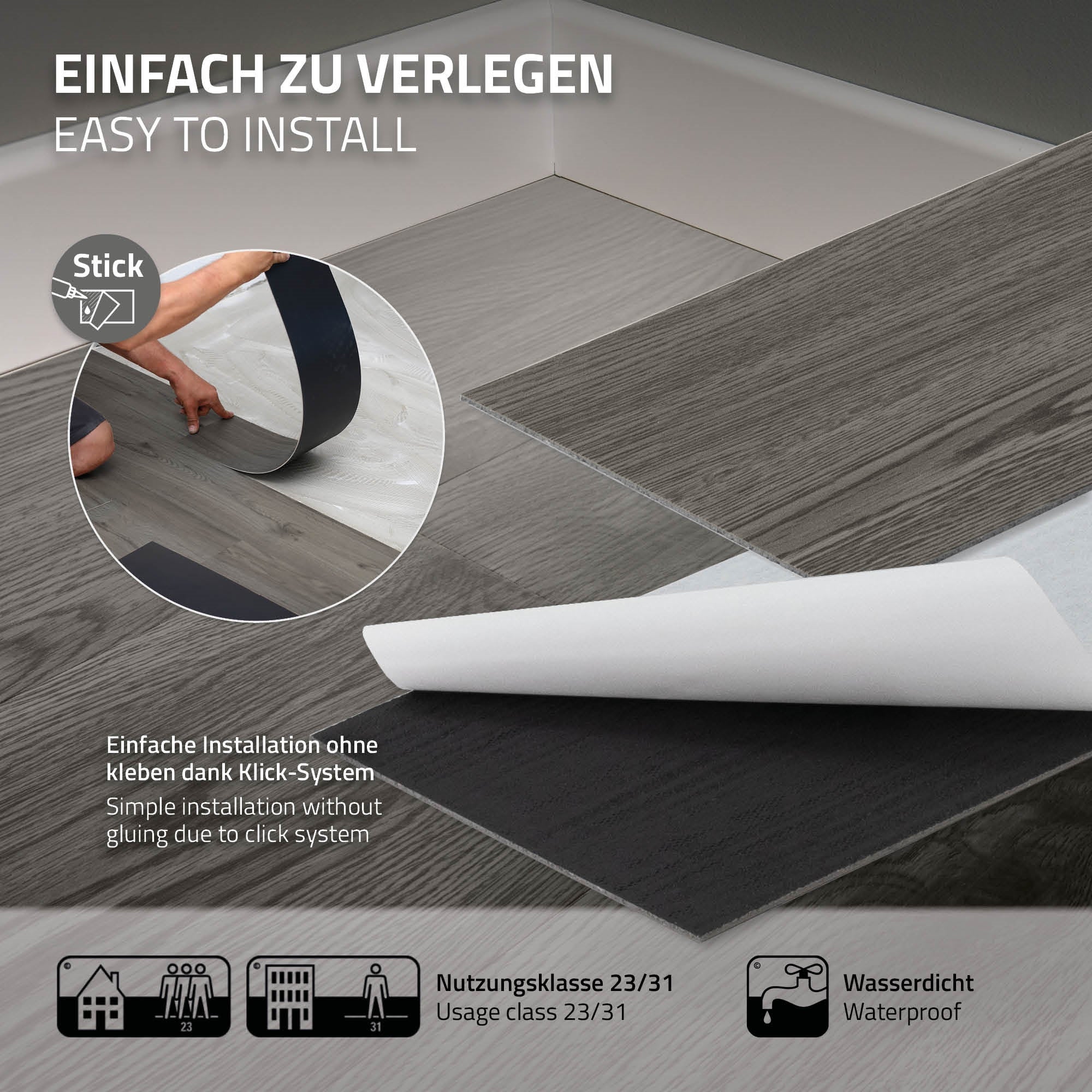 Revêtement de sol autocollant en PVC vinyle 6,69m²/48 planches 91,5 cm x 15,3 cm gris aspect chêne antidérapant résistant à l'eau et l'abrasion - 6