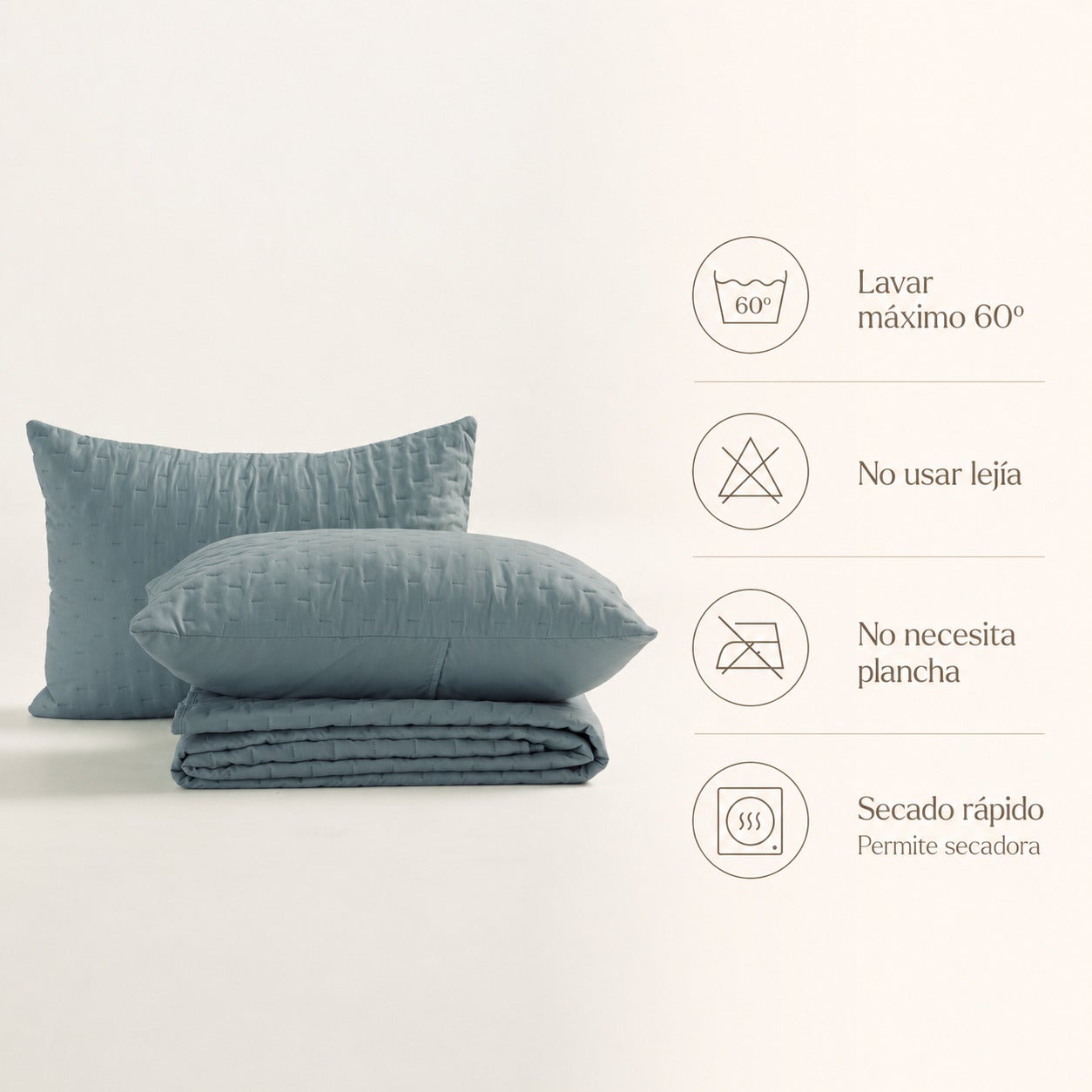 Colcha acolchada lisa cama 180 incluye fundas de almohada 270x270 + 2(50x70) cm azul - 7
