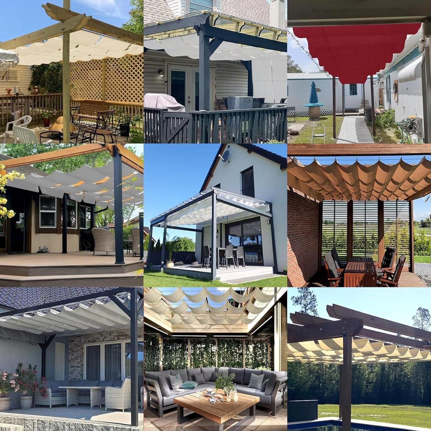 Toldo retráctil con forma de ola, 200 x 300 cm, impermeable y resistente a los rayos UV, tejido para exteriores, color gris claro. - 6