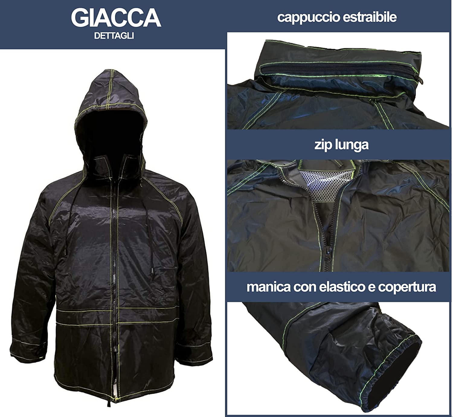 Tuta Impermeabile Antipioggia Antivento Con Borsa Nero Completo Di Giacca Pantalone E Cappuccio A Scomparsa Unisex Kit Pioggia Tg Xxl 56 58 86372254
