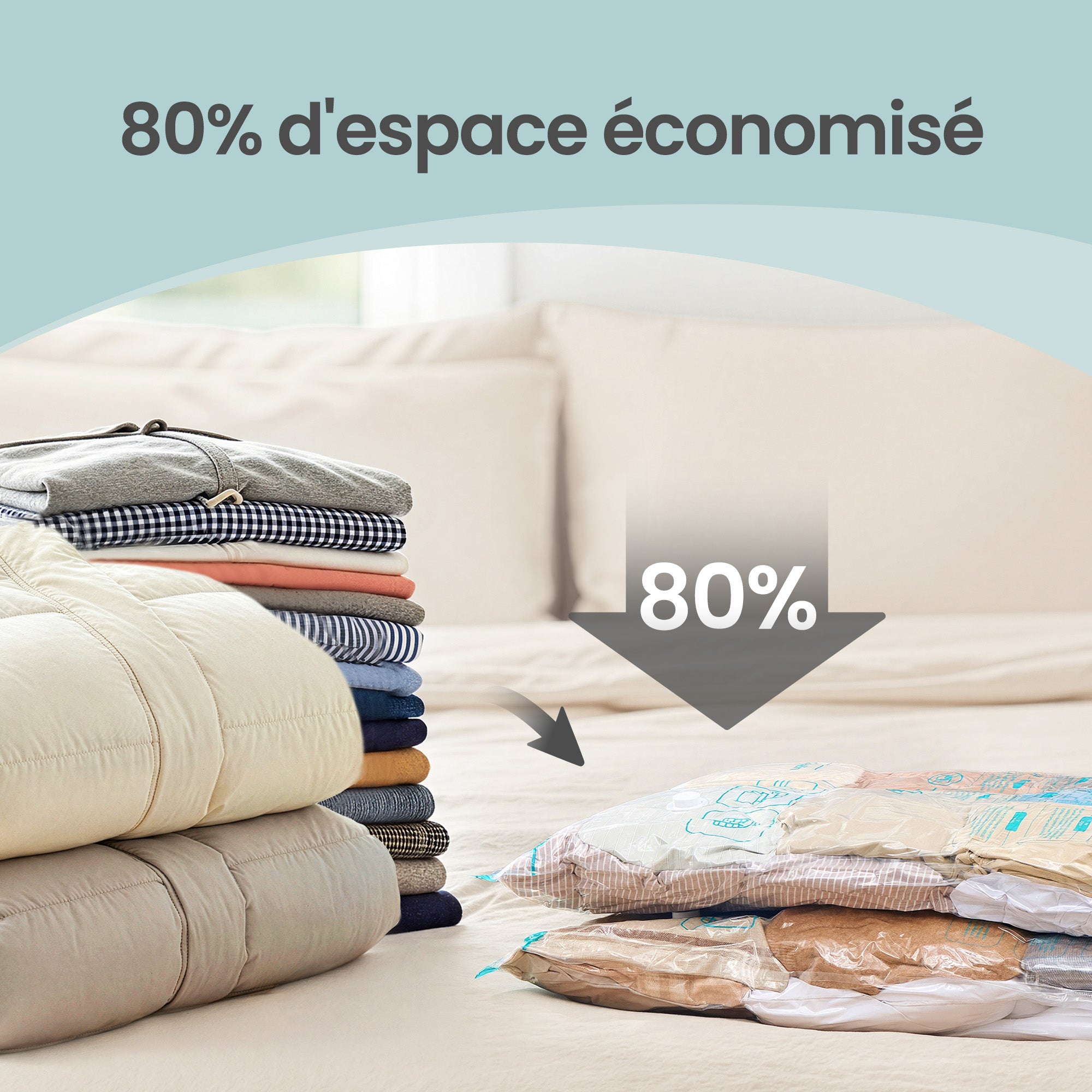 Sacs de Rangement sous Vide, Lot de 8, Réutilisables, Rangement pour Draps et Vêtements, Transparent - 6
