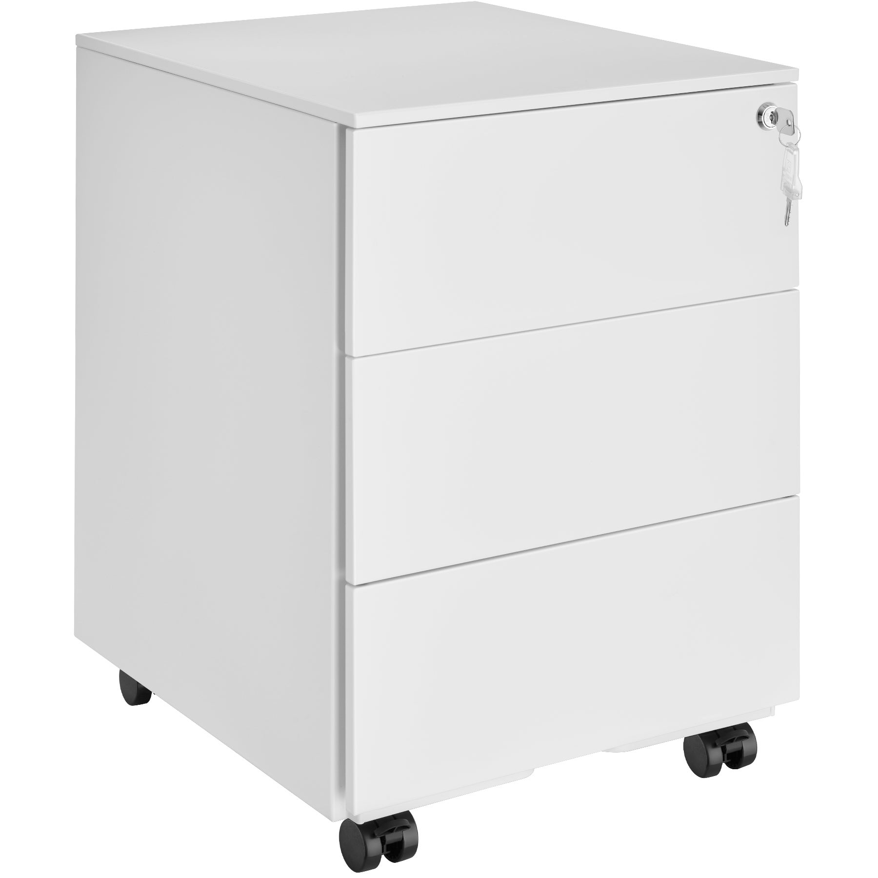 Caisson de bureau à roulettes en acier avec 3 tiroirs à clés blanc ...