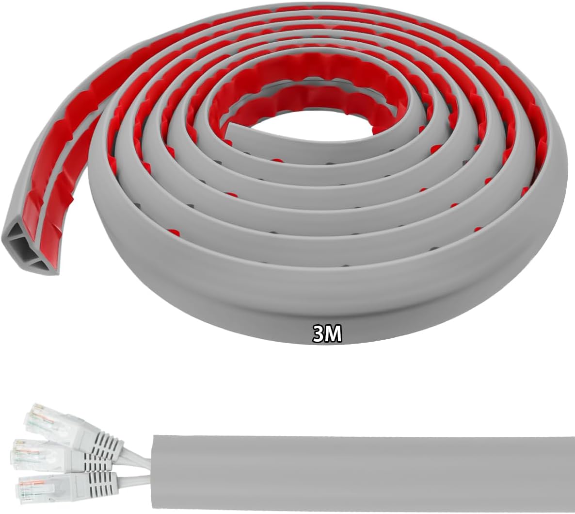 Osłona kabla podłogowego, samoprzylepna, podłogowa, 3 m x 50 mm, mały, elastyczny kanał kablowy, ochrona przewodów elektrycznych, szara