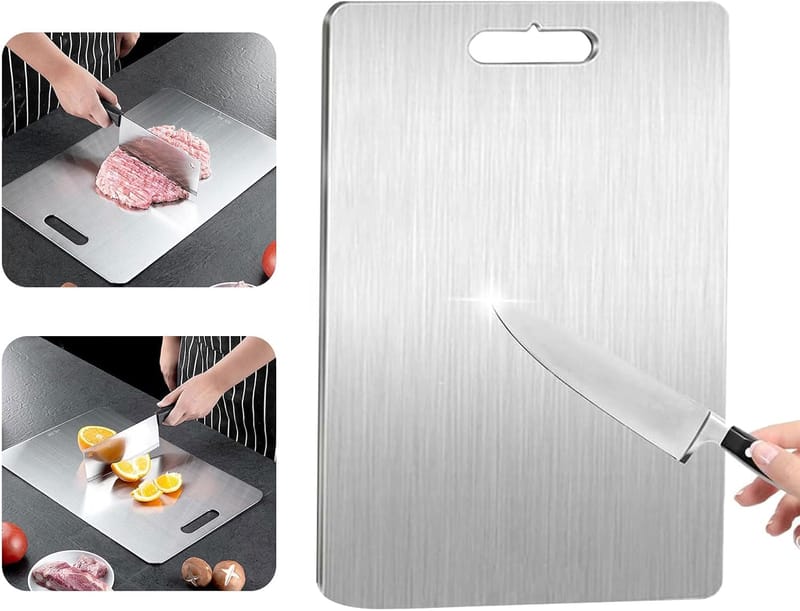 Tagliere In Acciaio Inox 304 Con Doppio Lato 34x23 Cm | Spessore 1,5 Mm, Alimentare, Separazione Crudo/cotto, Antibatterico