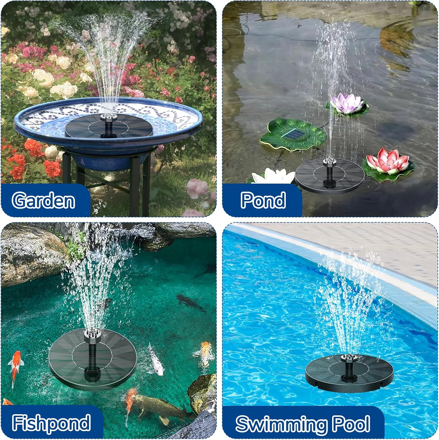 KAKET Fontaine de piscine de cour extérieure, fontaine solaire avec buses de remplacement, adaptée aux jardins, étangs, aquariums, piscines - 5