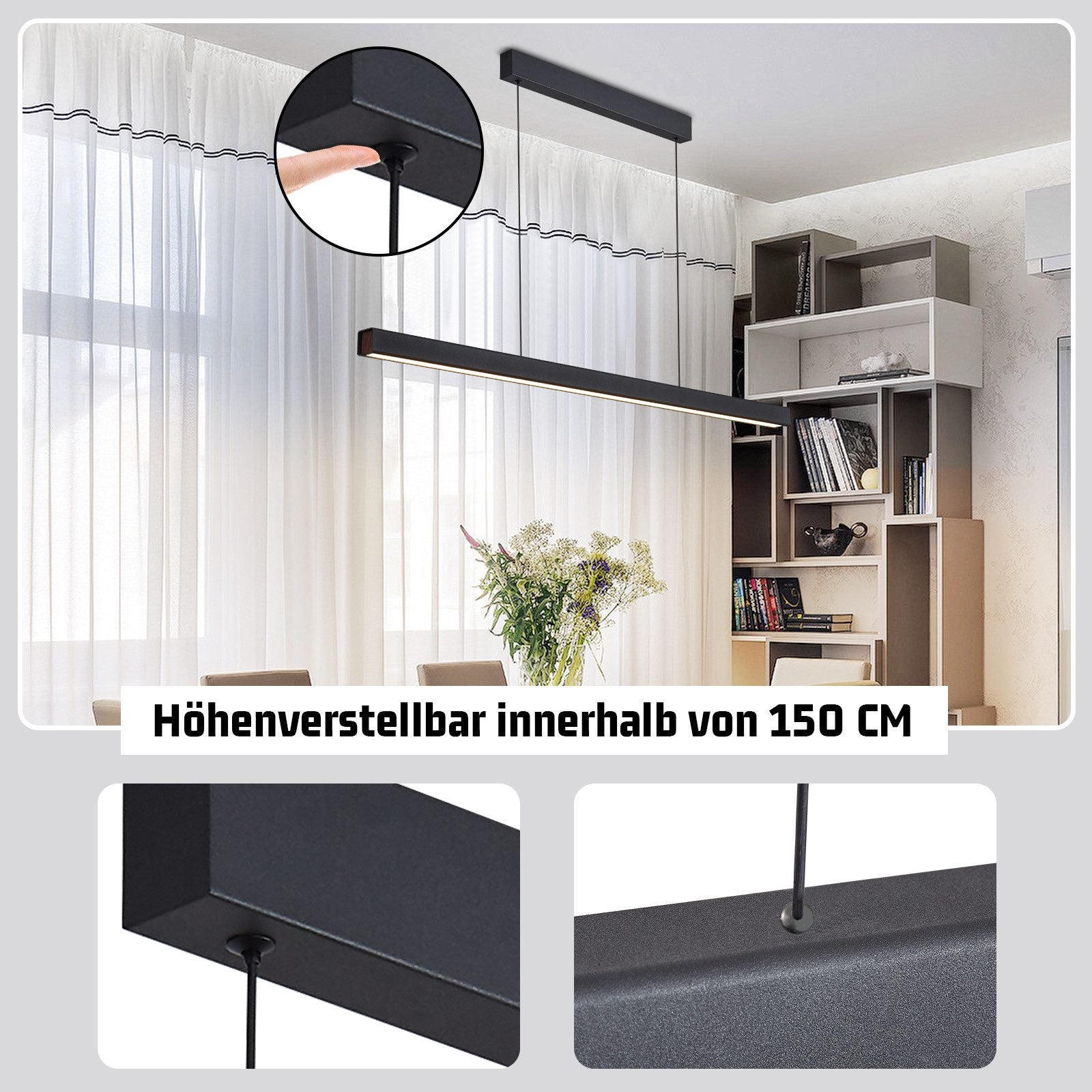 NETTLIFE Lampa wisząca LED Jadalnia Czarna Liniowa Ściemnialna z Pilotem 108CM 37W Nowoczesna CCT - 5