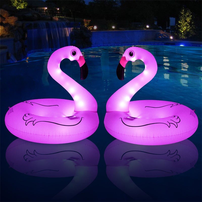 Bouée Flamant Rose Gonflable avec LED Solaire, Matelas de Piscine Lumineux 42 x 36 Pouces, Flotteur Piscine Adulte - 3