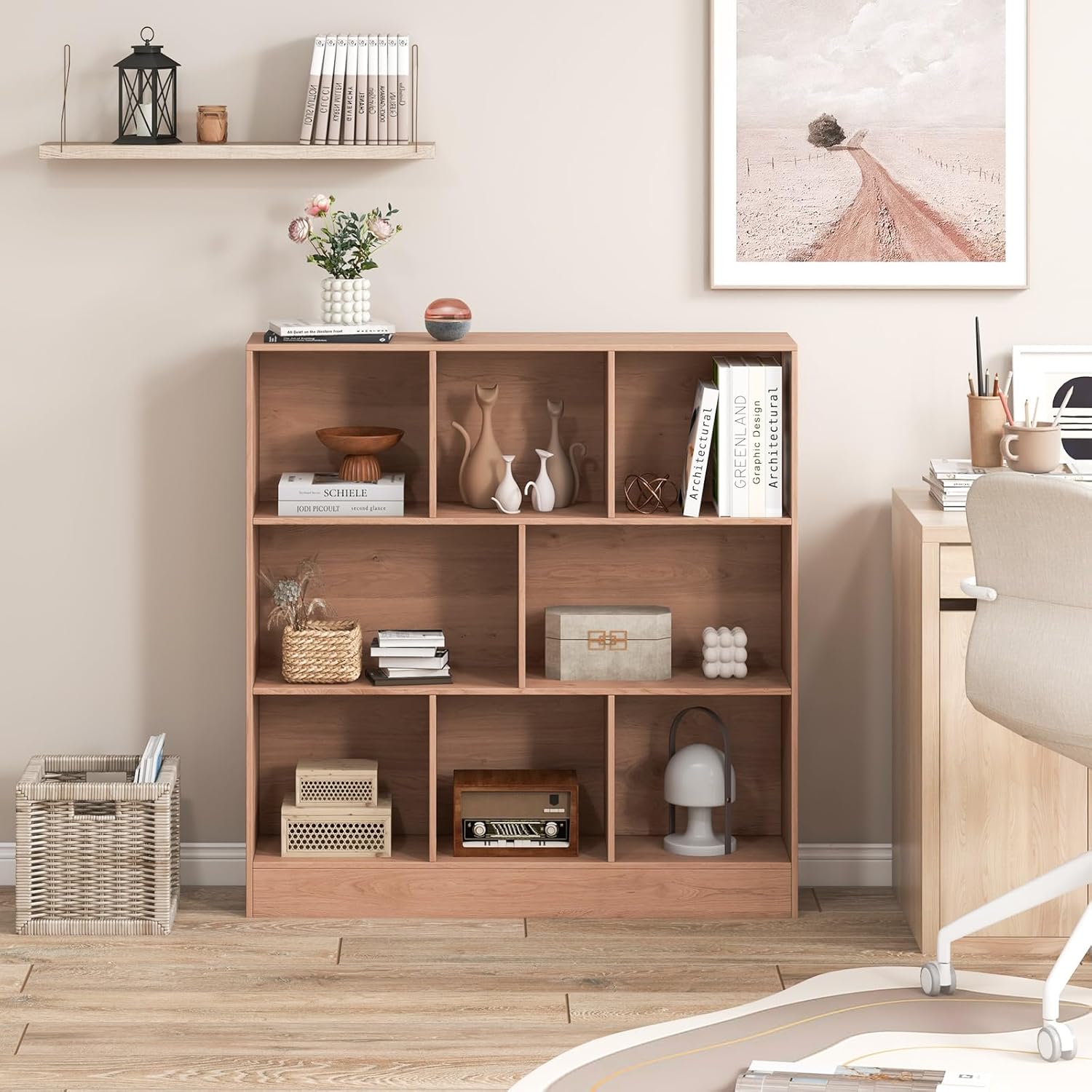 Libreria a 8 Cubi, Organizzatore di Stoccaggio a 3 Ripiani con 2 Kit Anti-Ribaltamento, Scaffale Multiuso in Legno per Soggiorno, Ufficio Stan - 4