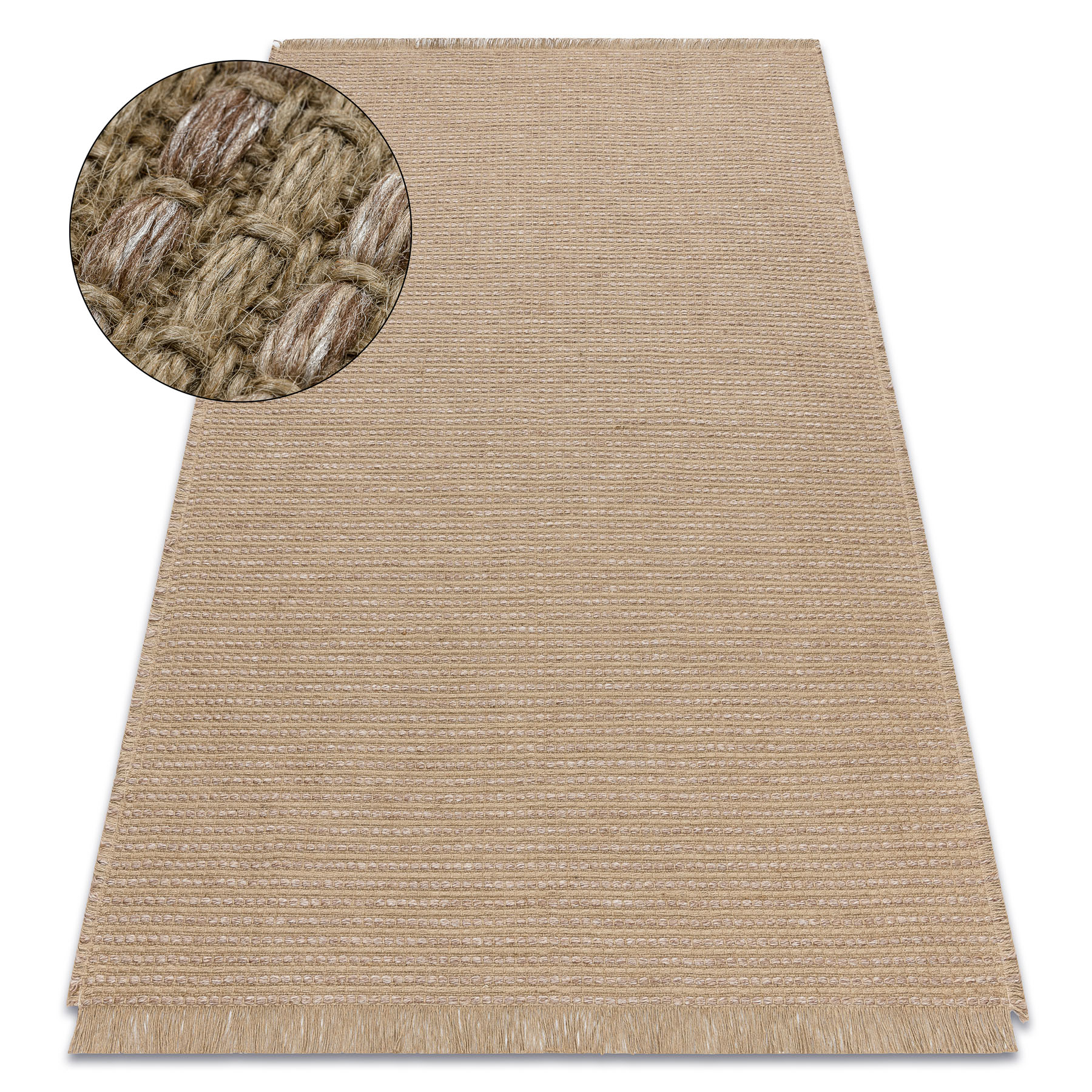 Alfombra jute 3652 beige obscuro uniforme - yute, tejido plano, flecos 200x290 cm