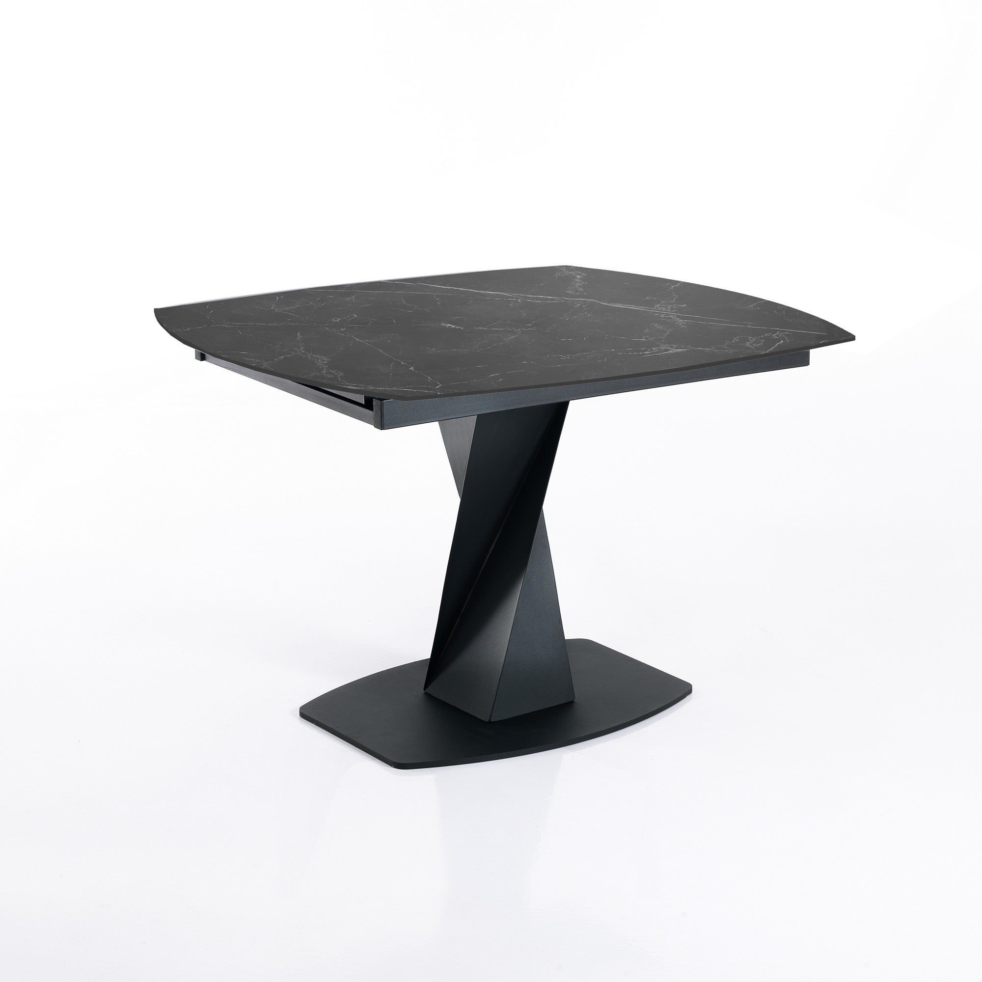 Stół rozkładany TWISTED BLACK MARBLE, matowa czarna ceramika, dł. 105/165 cm, czarny metal, do nowoczesnego salonu