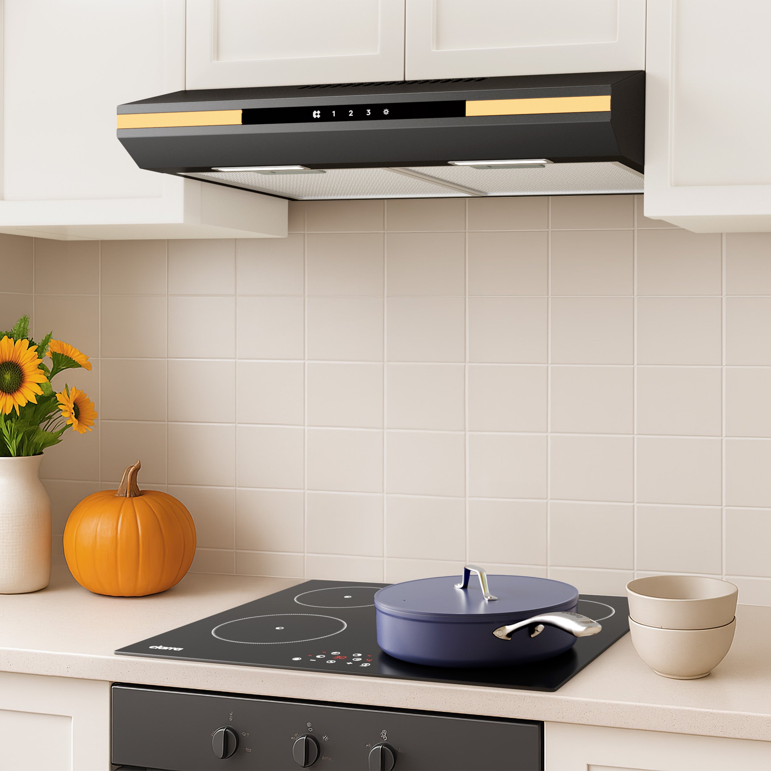 CIARRA Hotte casquette 60cm 320m³/h A+ 3 Vitesses Touche Tactile LED Affichage Recyclage et Évacuation Noir CD6921B - 6