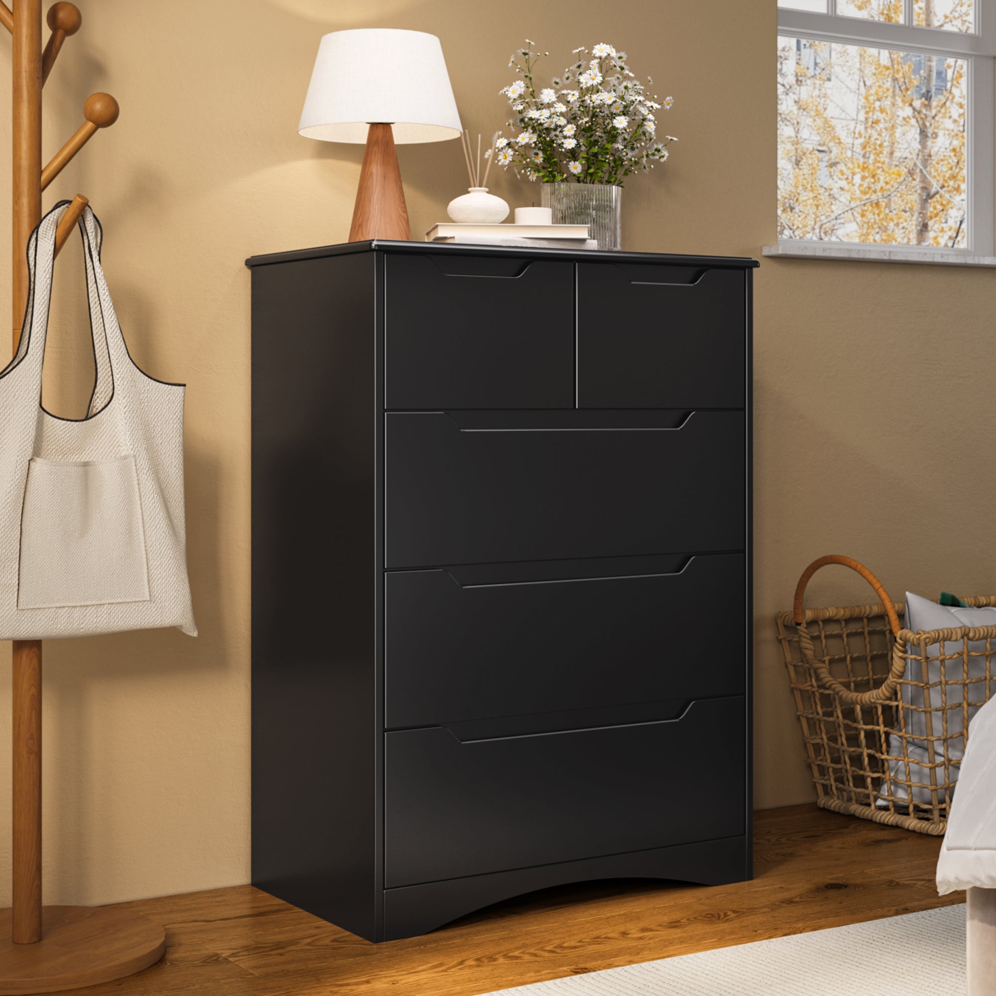 Bealife Cómoda de 5 cajones, negra, 72 x 41 x 94 cm - 9