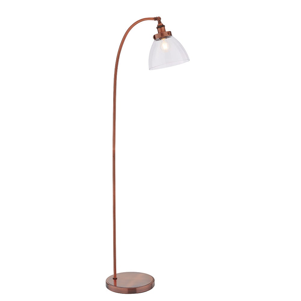 Lampa stojąca przezroczysty klosz HANSEN postarzana miedź 1xE27x40W metal wym:152x28x46cm IP20 Endon