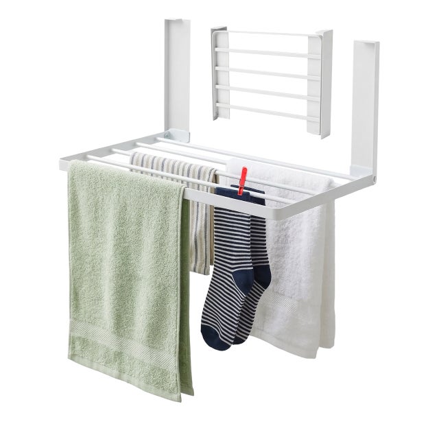 Étendoir à linge magnétique pliable en acier blanc, sans perçage, 25 x 40,5 x 25 cm, Relaxdays