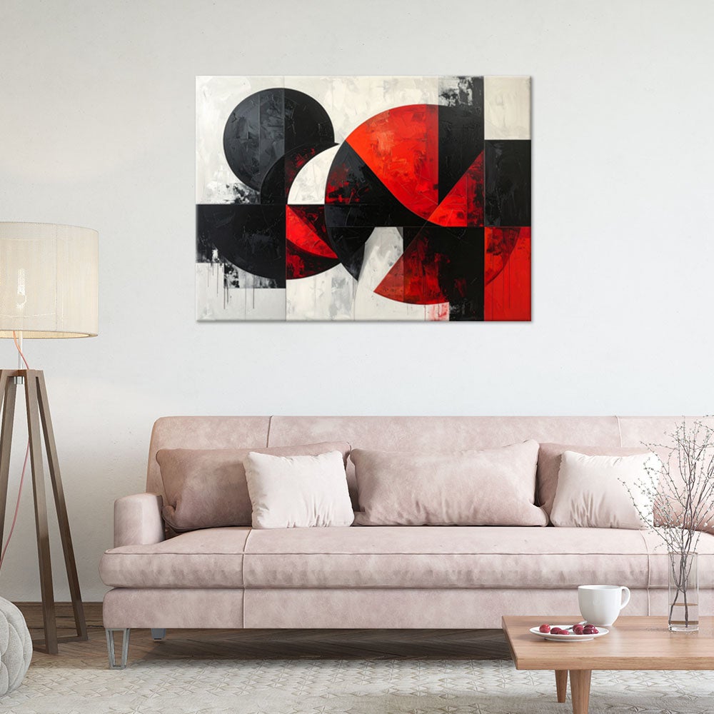 Obraz do salonu sypialni biura, Abstrakcja koła geometryczne czerwony czarny 90x60 - 2