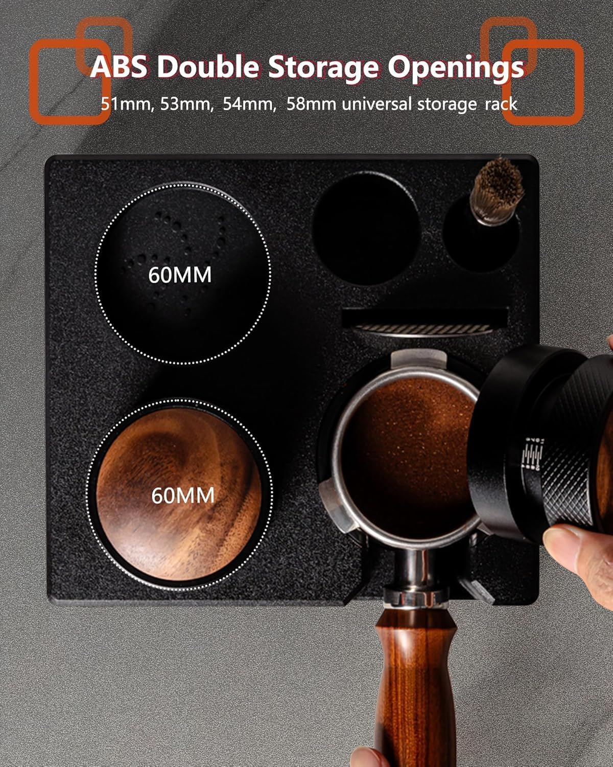 Station de contrôle Barista (51-58mm) | Station d’inviolabilité noire en ABS | Station de bourrage de café réglable - 5