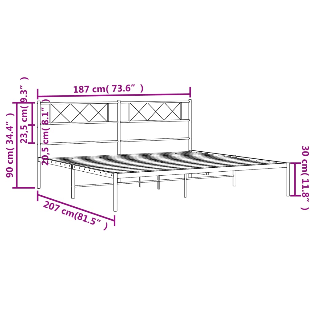 vidaXL Estructura de cama con cabecero metal negro 180x200 cm - 3
