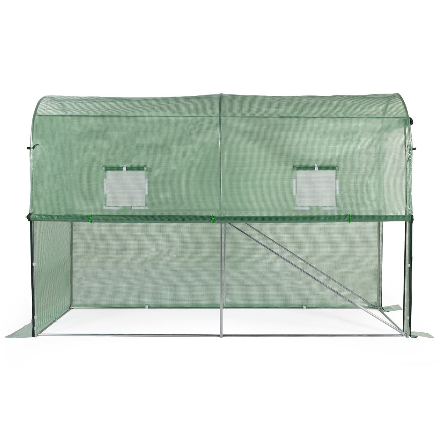 Serre à tomates de jardin 3m² 3 x 1 x 2 m acier galvanisé + bâche anti-UV relevable avec porte et 2 fenêtres verte - 4