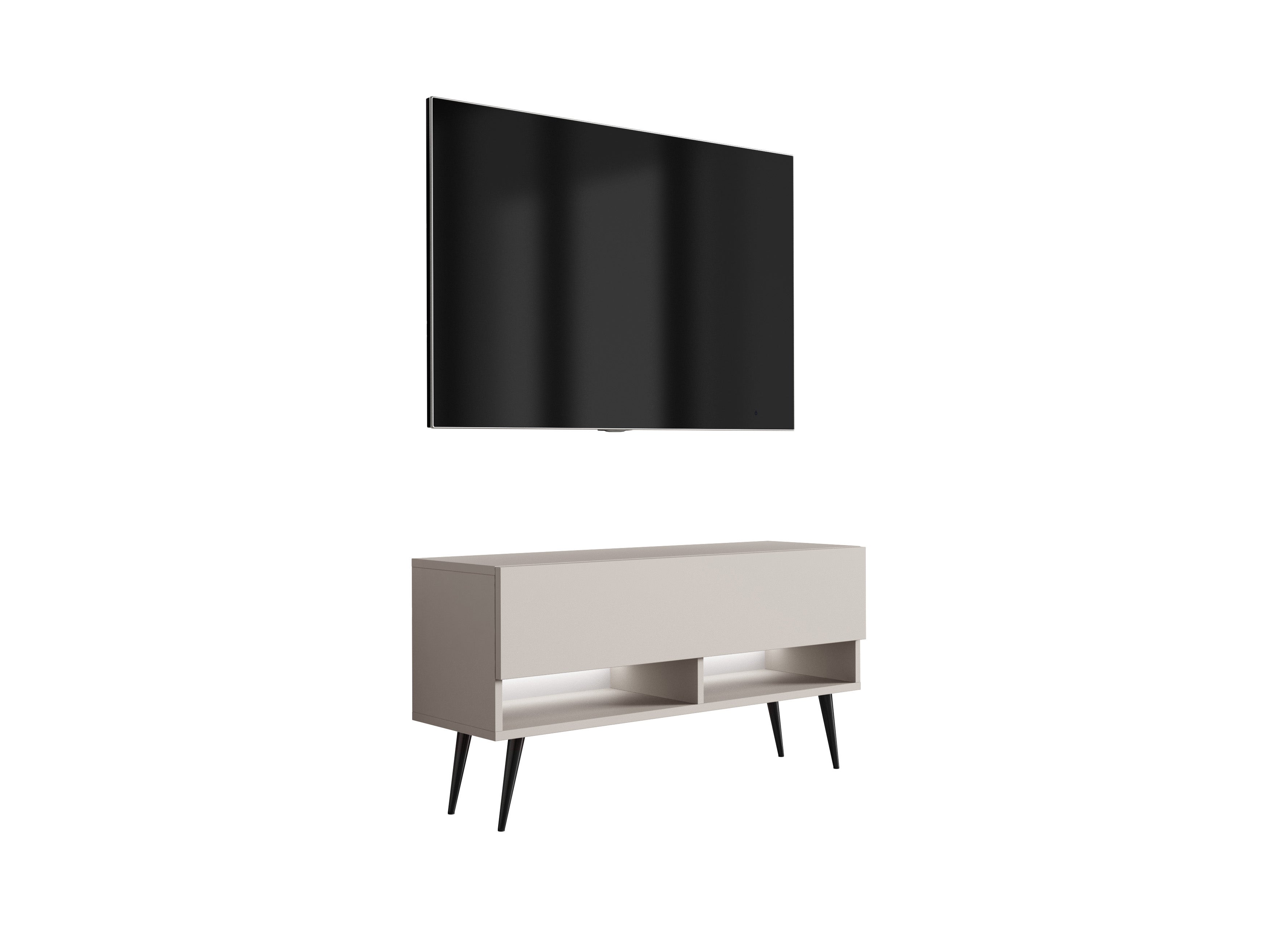 Szafka RTV : Kaszmir, nóżki pochyłe czarne, LED biały, 100 × 32 × 52 cm