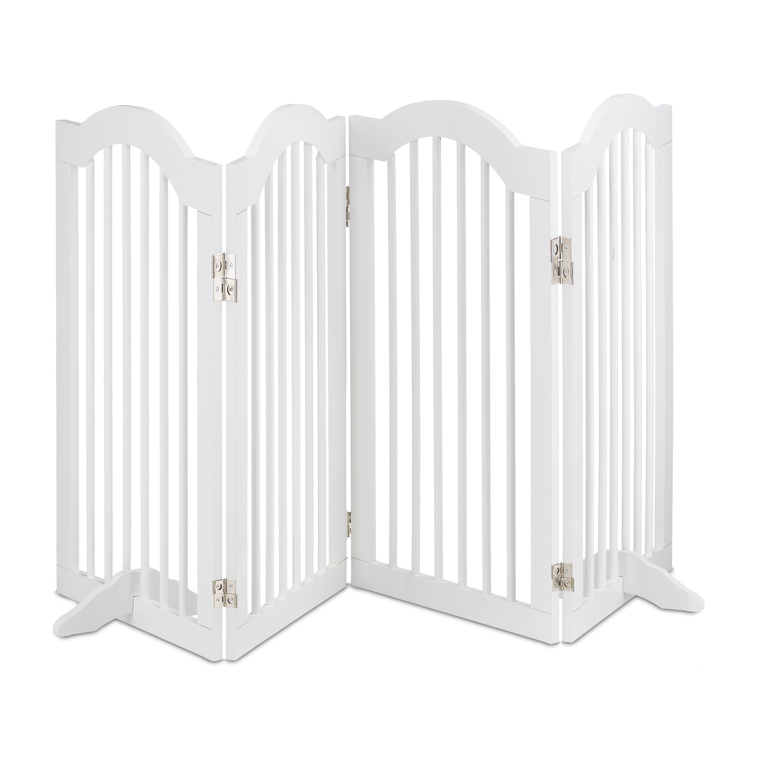 Barrera seguridad perros, 4 paneles, alto 92 cm, valla protección mascotas, plegable, 92x205 cm, blanca, relaxdays